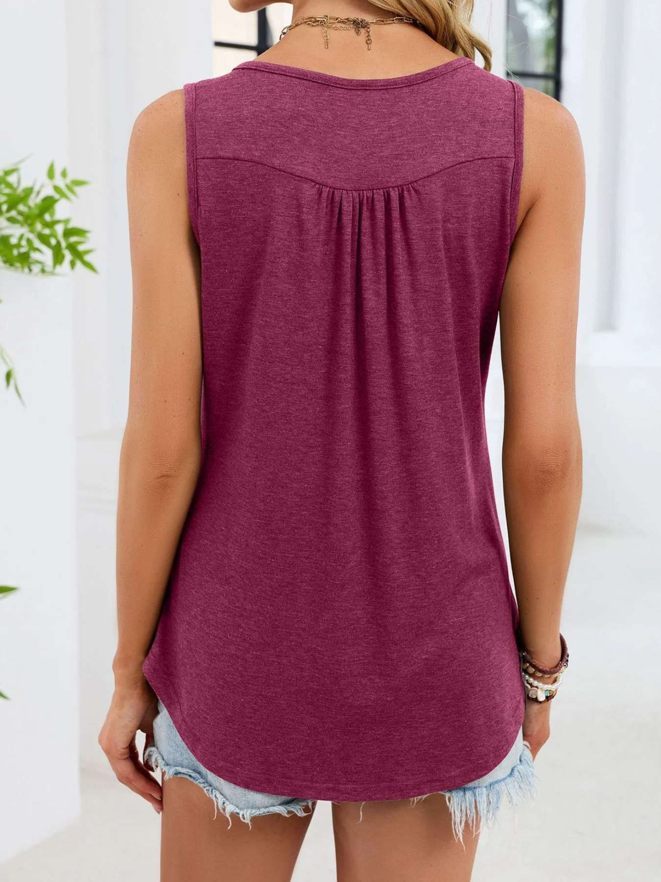 Button Detail Round Neck Tank - Image 33