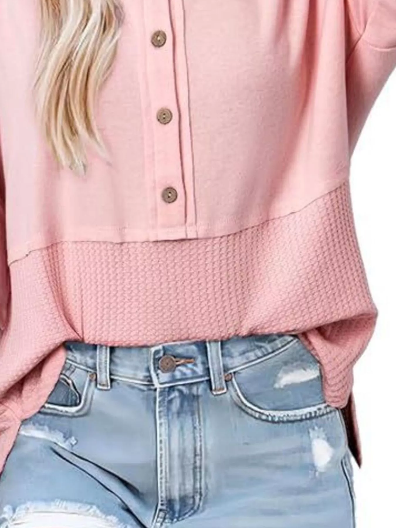 Button Detail Texture Knit T-Shirt - Image 9