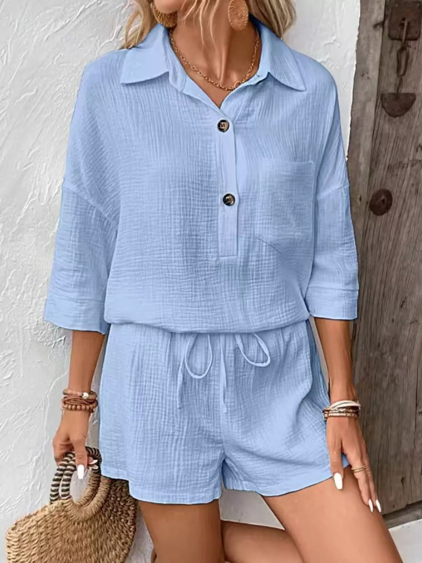 Button Detail Top and Shorts Set - Image 24