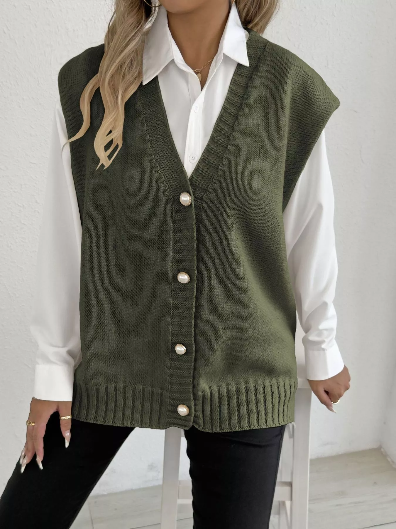 Button-Down Button Up Sweater Vest - Image 10
