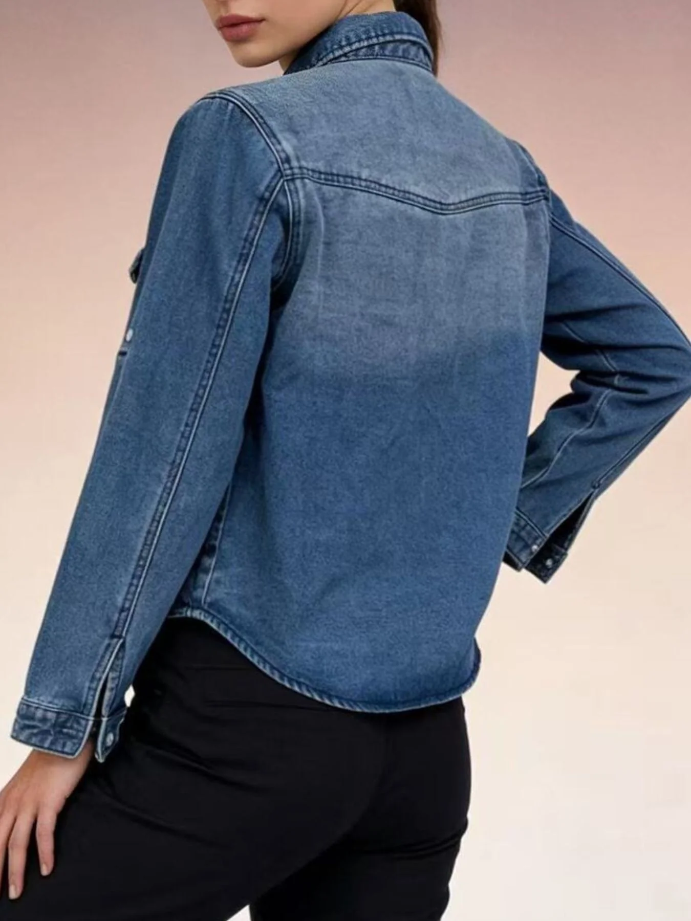 Button Down Classic Western Style Denim Top - Image 10