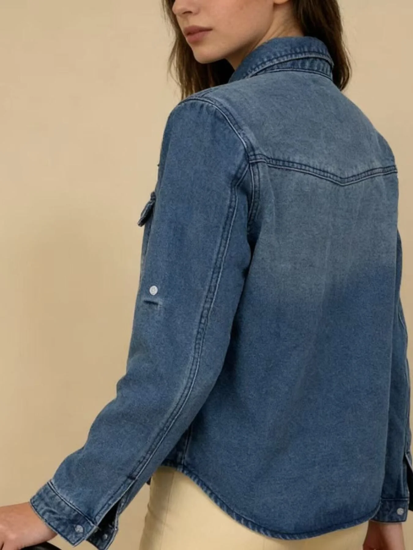 Button Down Classic Western Style Denim Top - Image 7