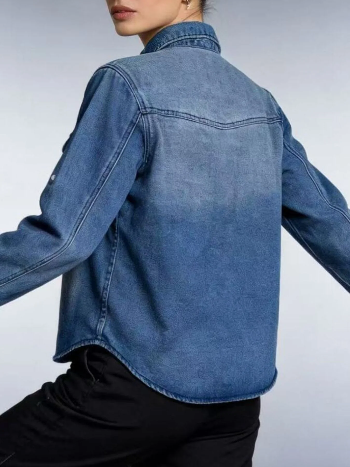Button Down Classic Western Style Denim Top - Image 8