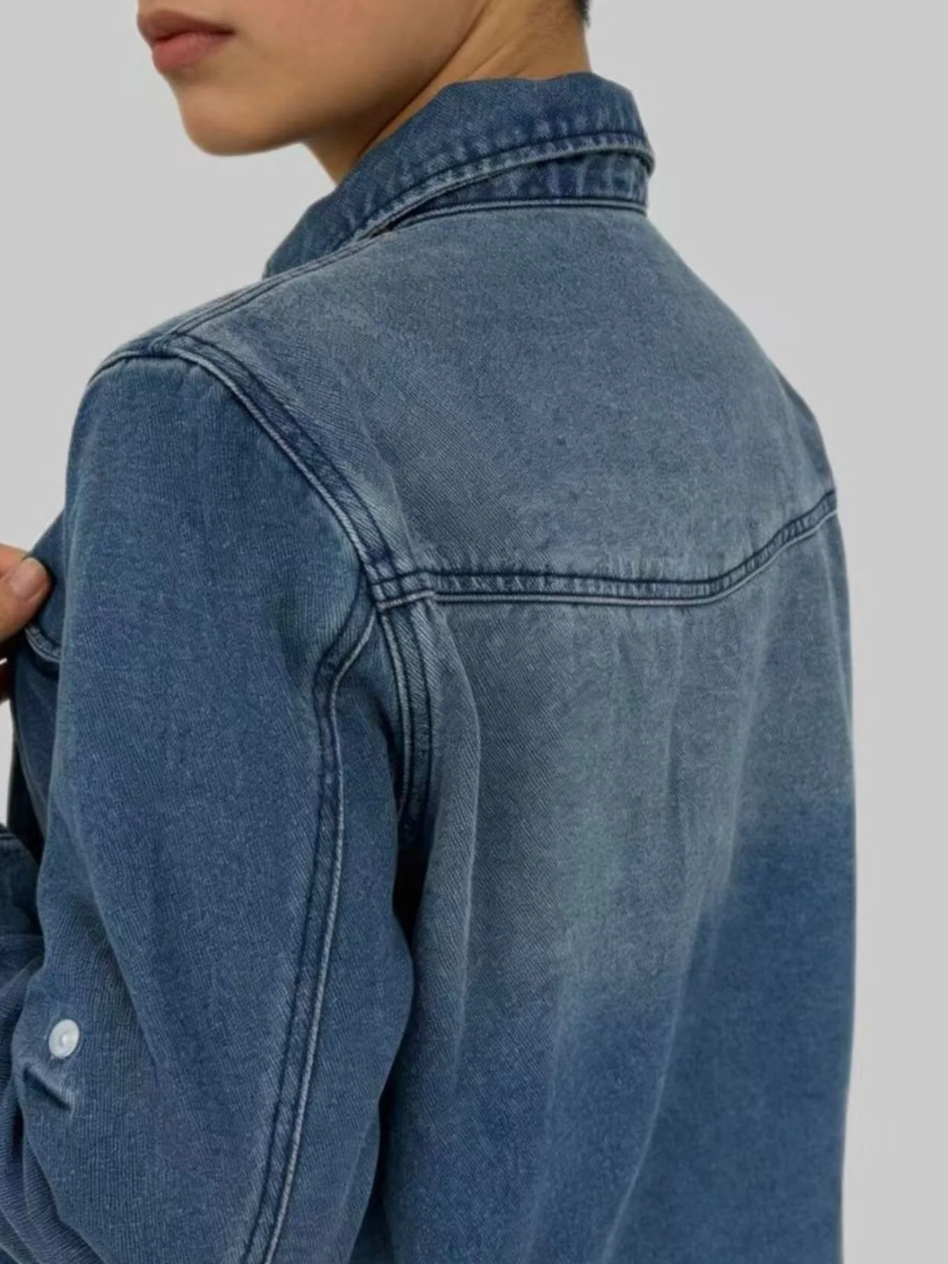 Button Down Classic Western Style Denim Top - Image 9