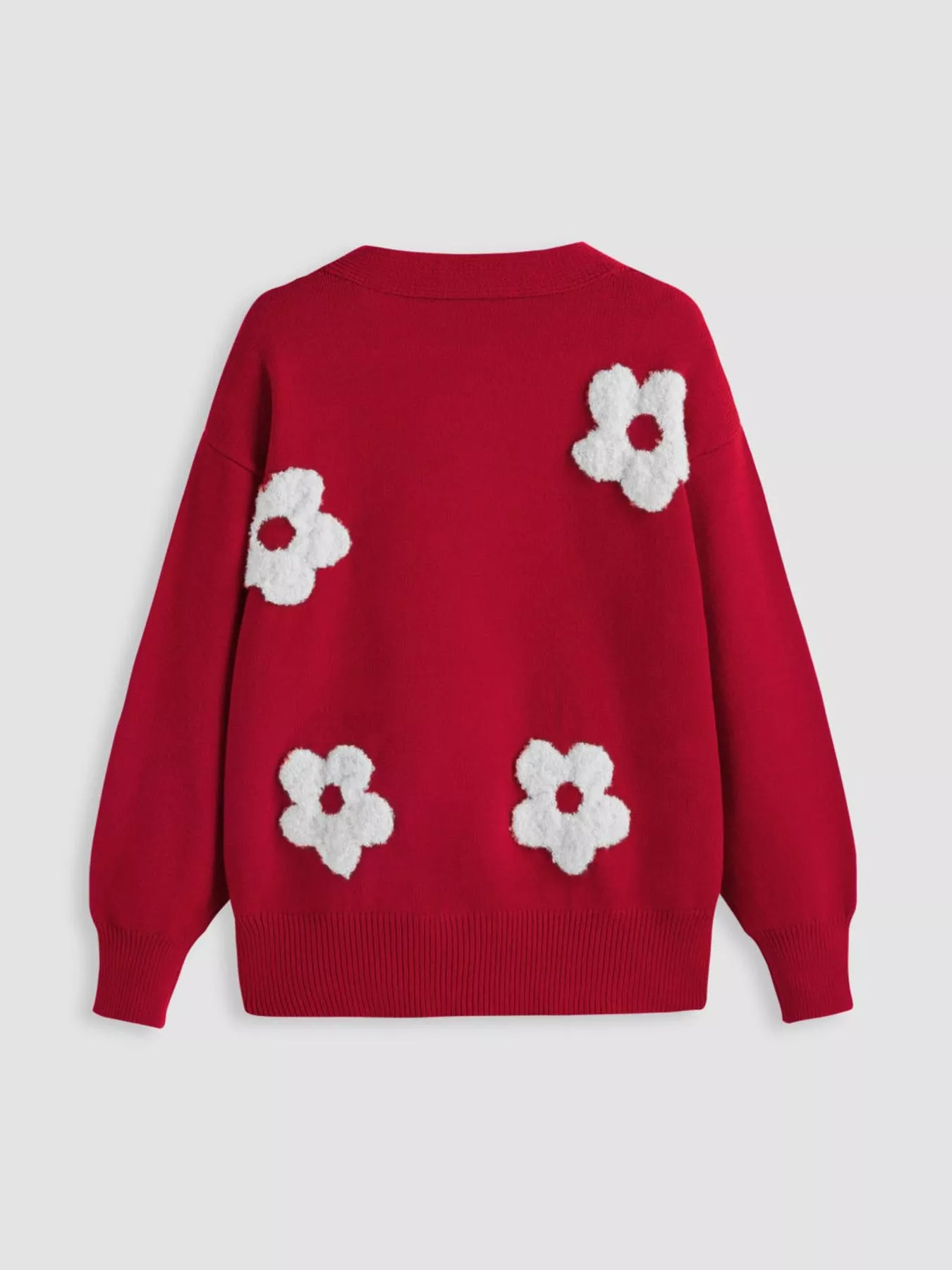 Button Down Floral Applique Knit Cardigan - Image 6