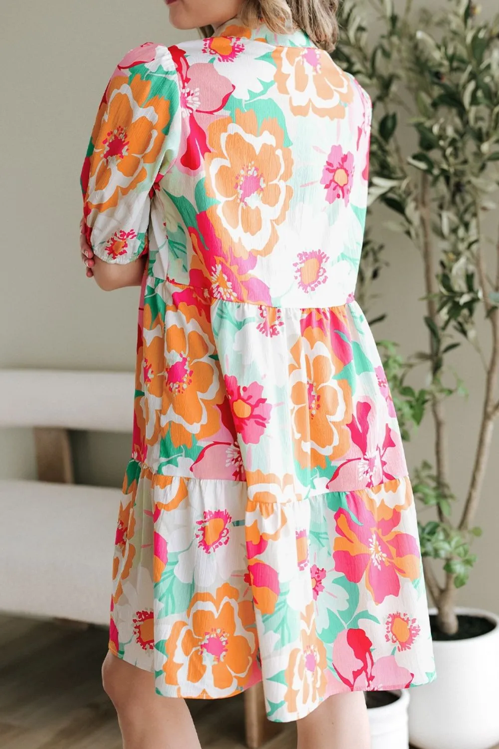Button Down Floral Puff Sleeve Babydoll Dress - Image 2