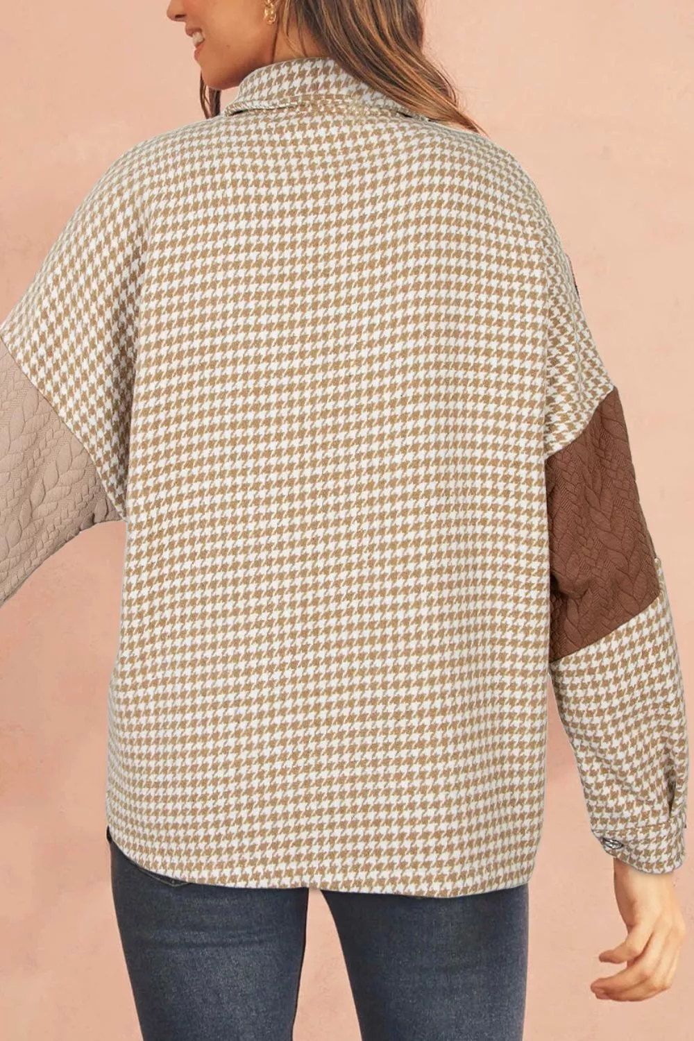 Button Down Houndstooth Color Block Shacket - Image 2