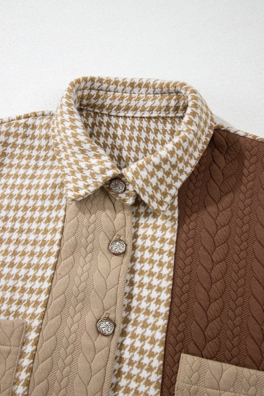 Button Down Houndstooth Color Block Shacket - Image 5