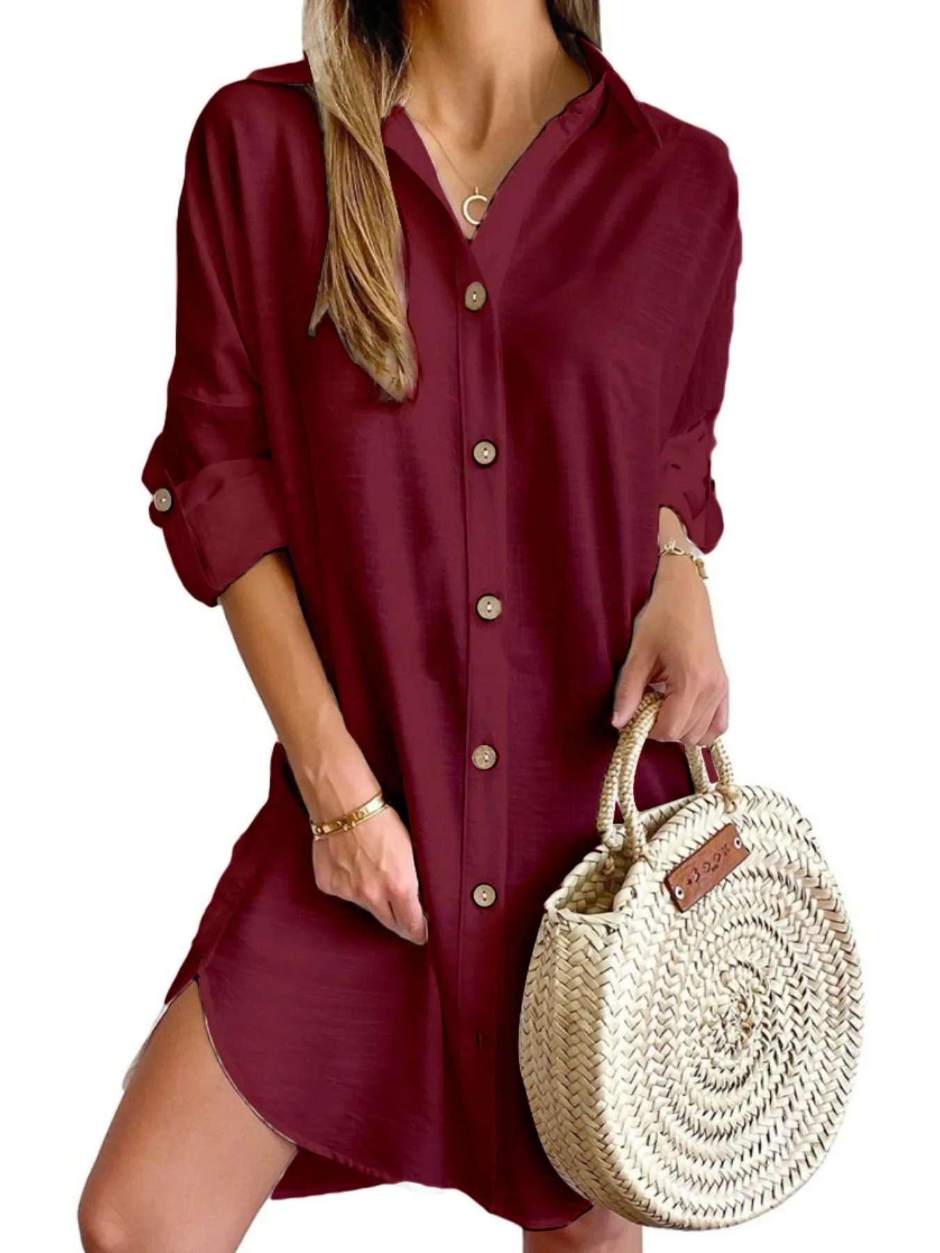 Button Down Long Sleeve Shirt Dress - Image 19