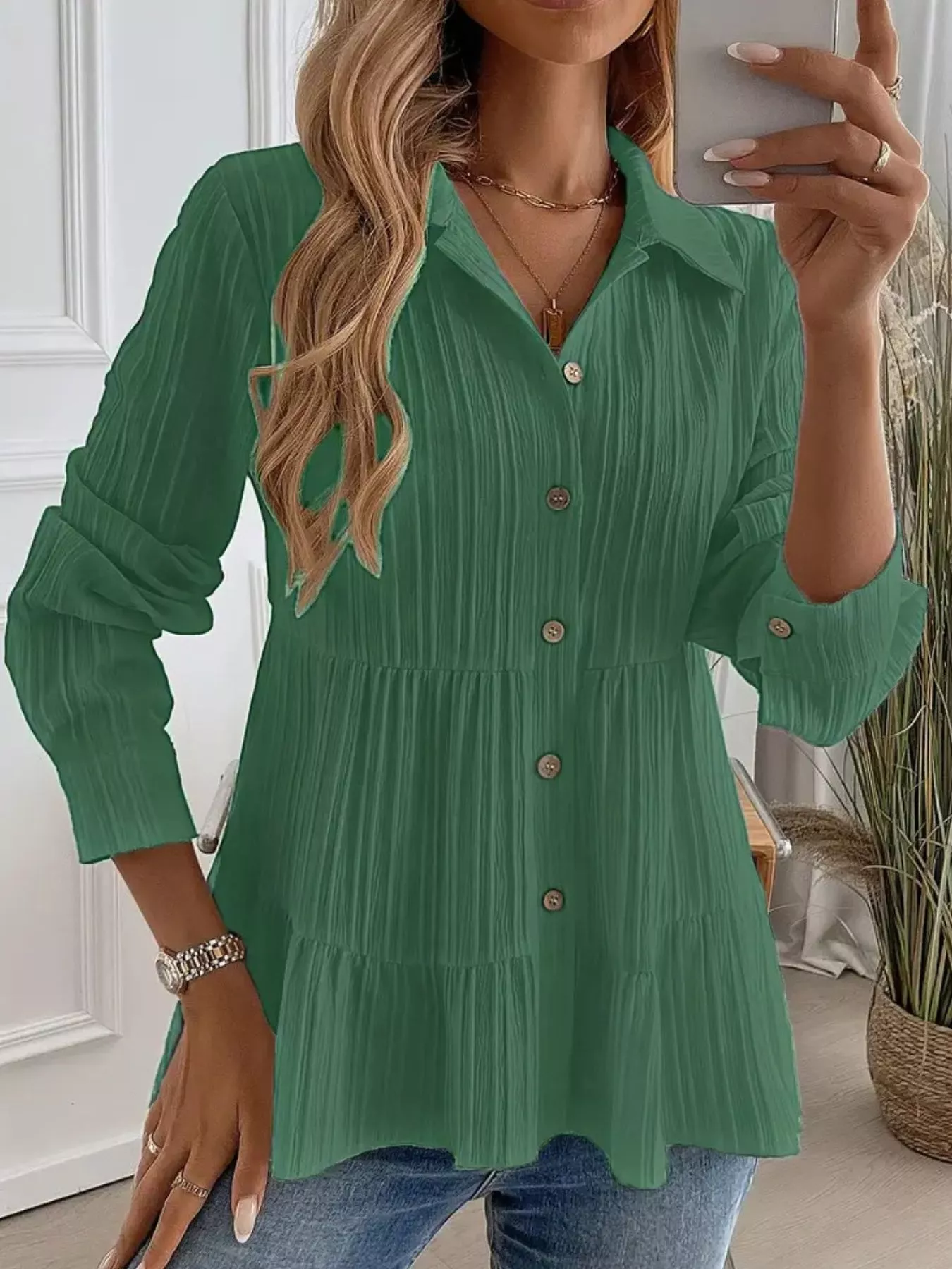 Button-Down Long Sleeve Tiered Shirt - Image 15