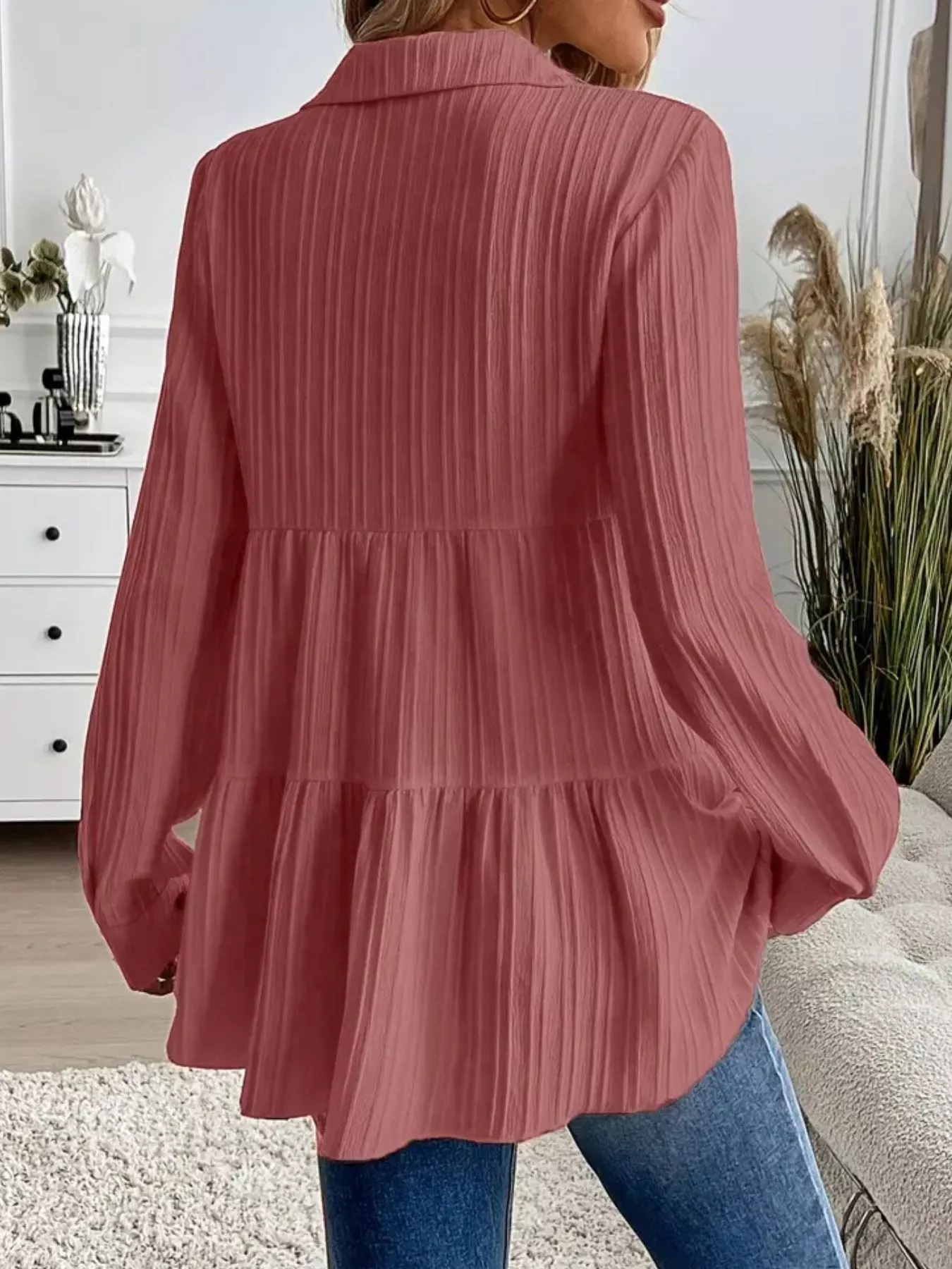 Button-Down Long Sleeve Tiered Shirt - Image 28