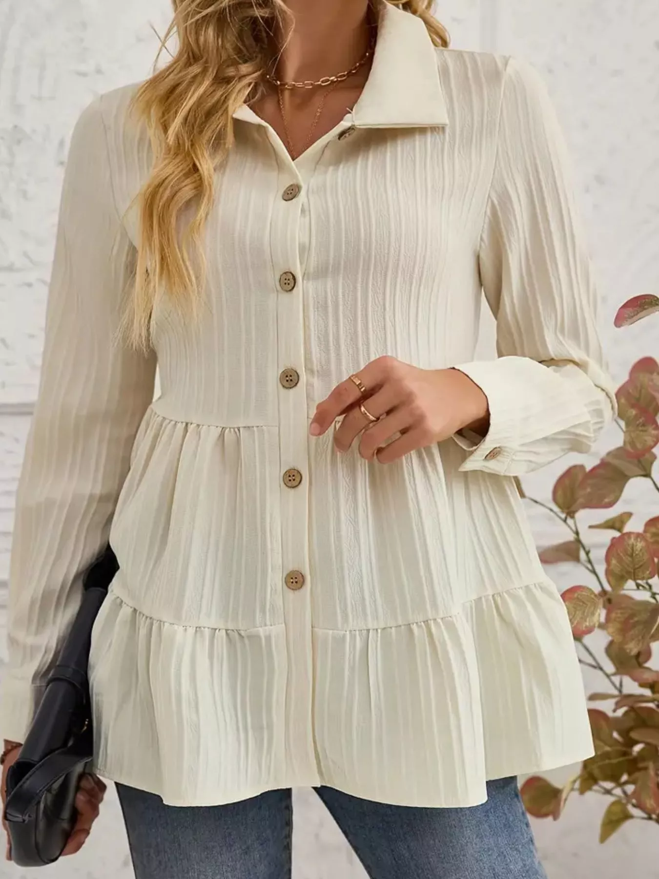 Button-Down Long Sleeve Tiered Shirt - Image 5