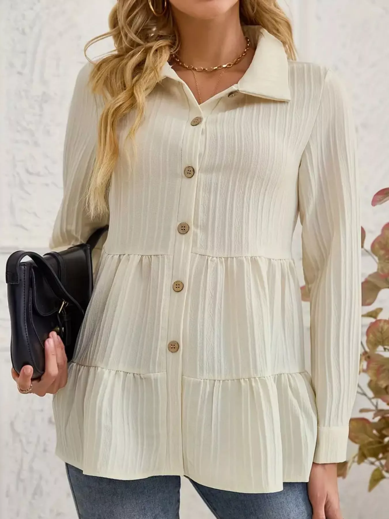 Button-Down Long Sleeve Tiered Shirt - Image 6