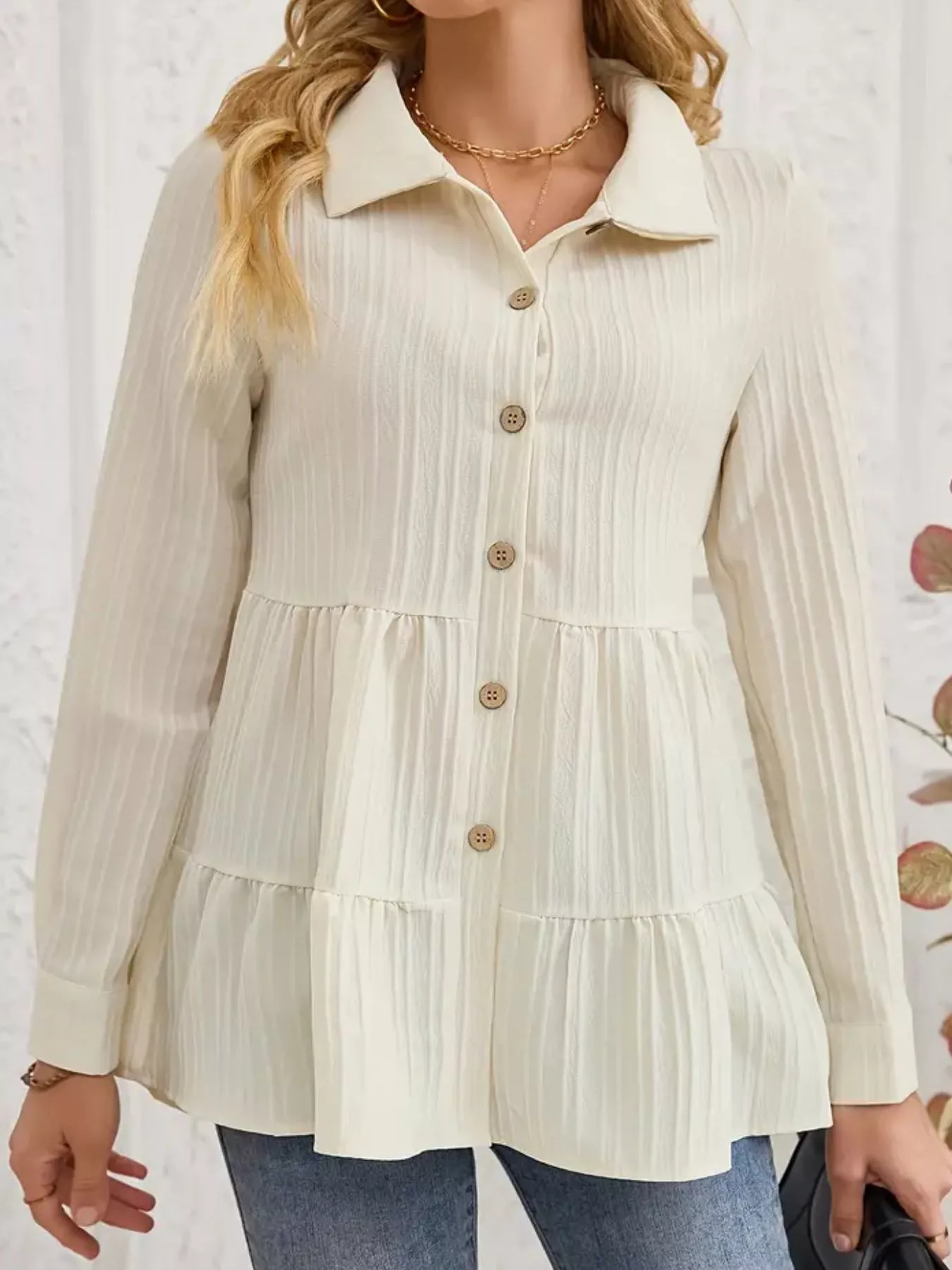 Button-Down Long Sleeve Tiered Shirt - Image 7