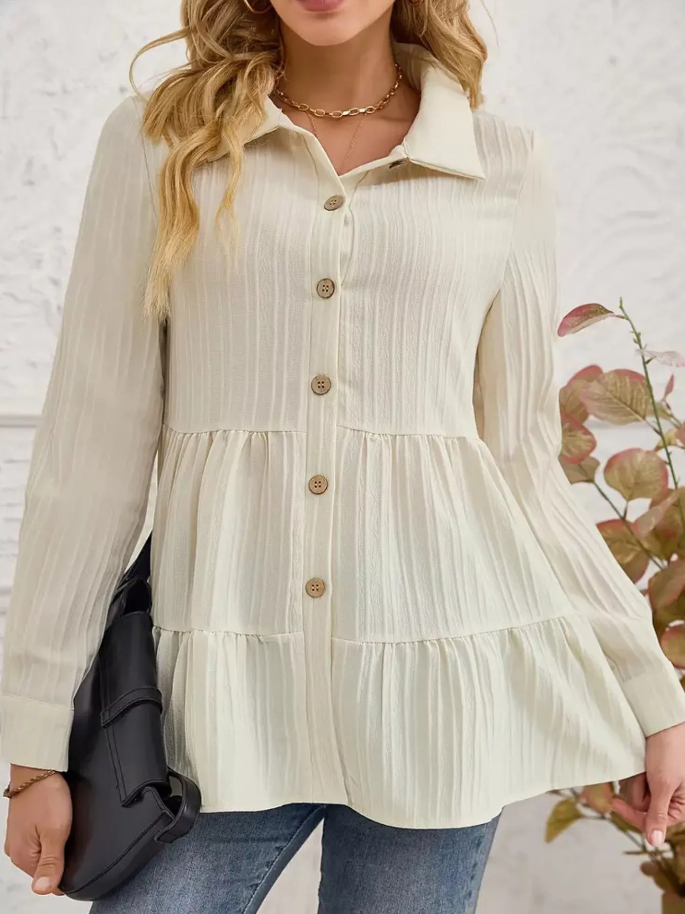 Button-Down Long Sleeve Tiered Shirt - Image 8