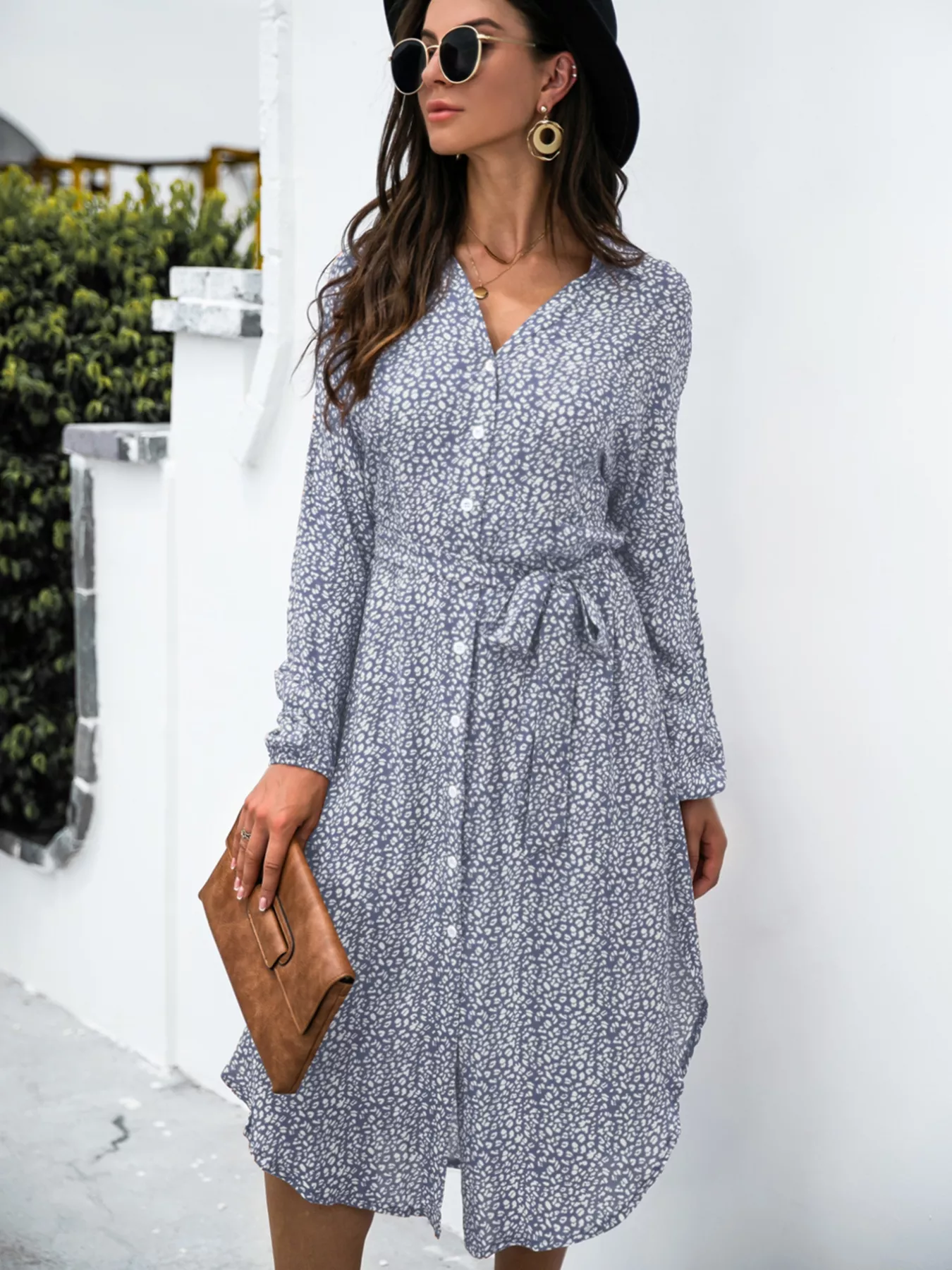 Button Down Printed Long Sleeve Shirt Dress - Image 13
