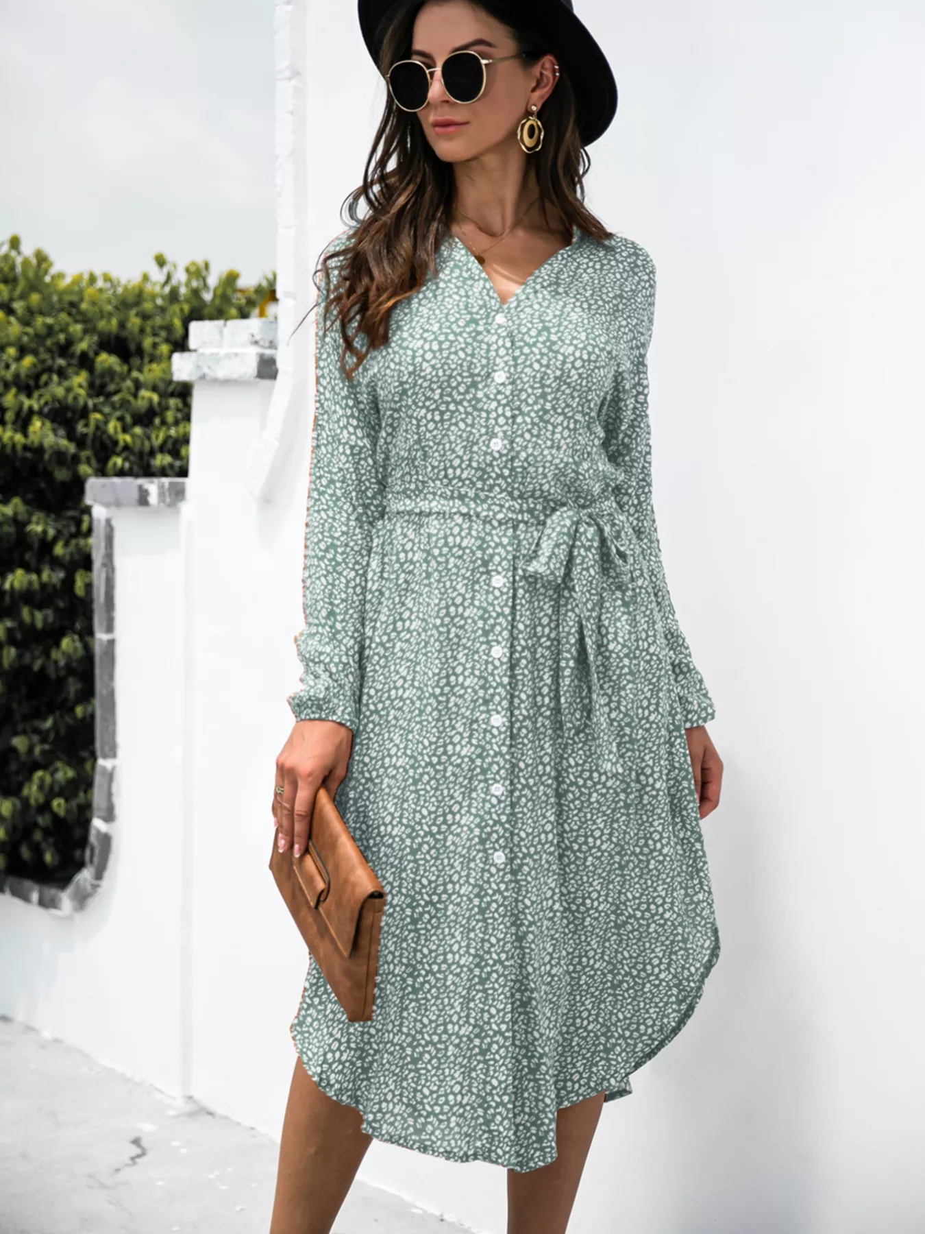 Button Down Printed Long Sleeve Shirt Dress - Image 5