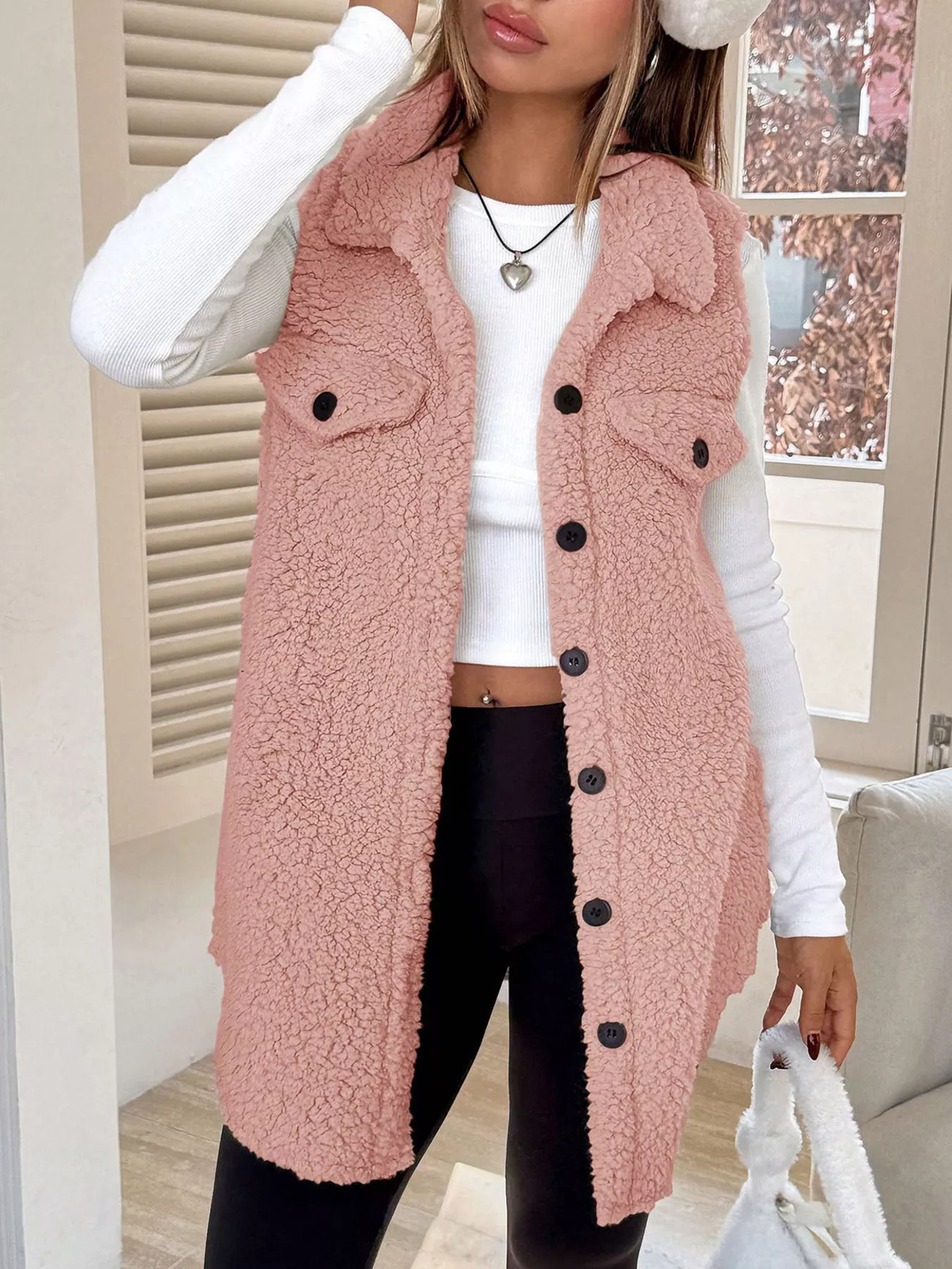 Button-Down Sherpa Fleece Vest Coat - Image 14