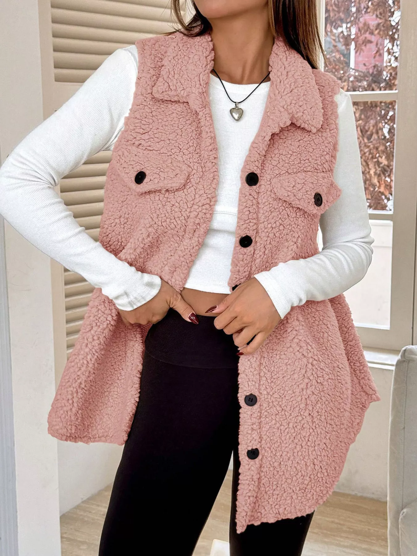 Button-Down Sherpa Fleece Vest Coat - Image 16