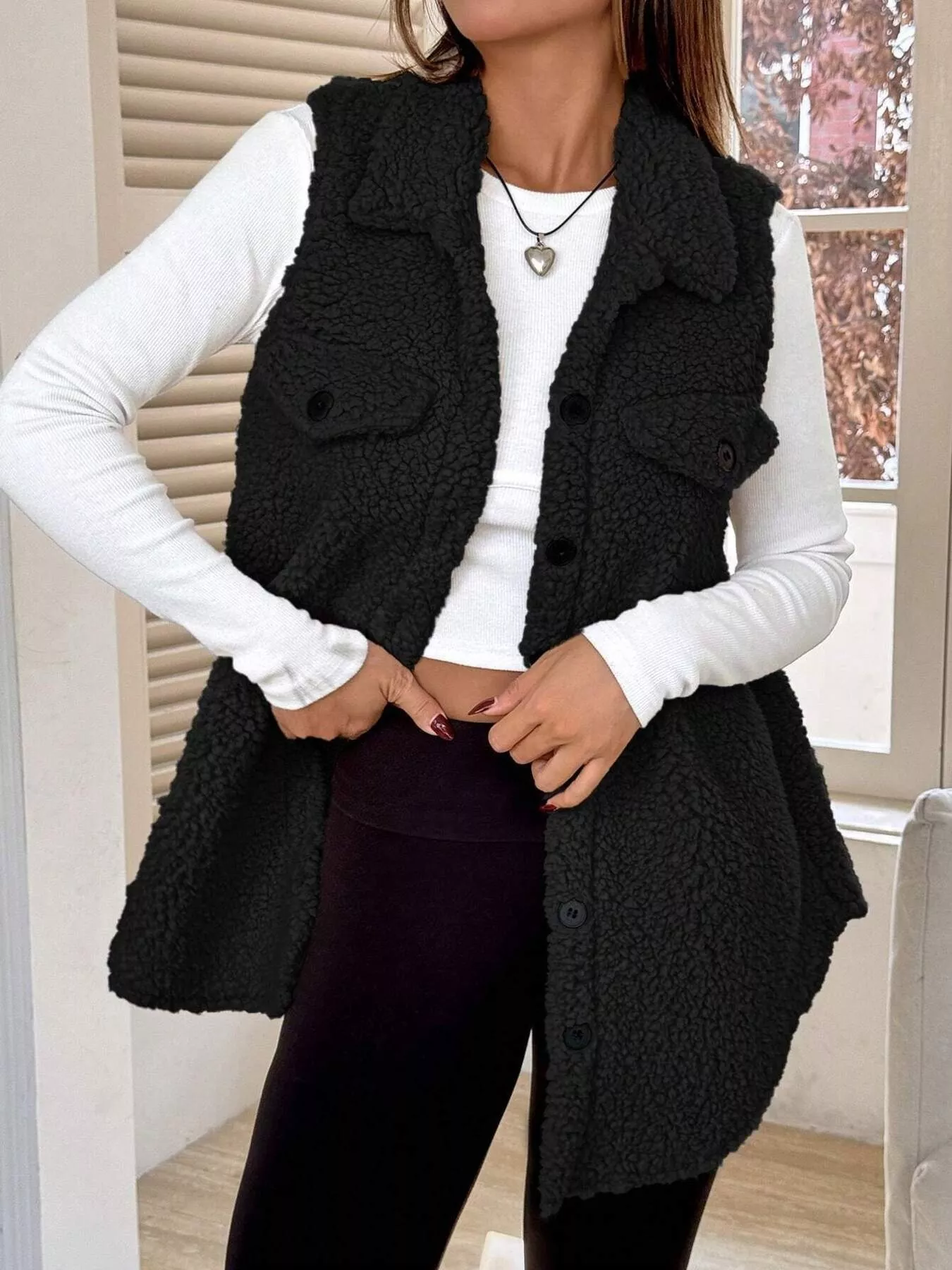 Button-Down Sherpa Fleece Vest Coat - Image 24