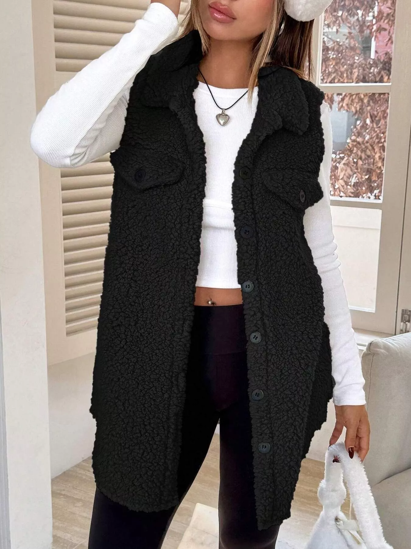 Button-Down Sherpa Fleece Vest Coat - Image 25