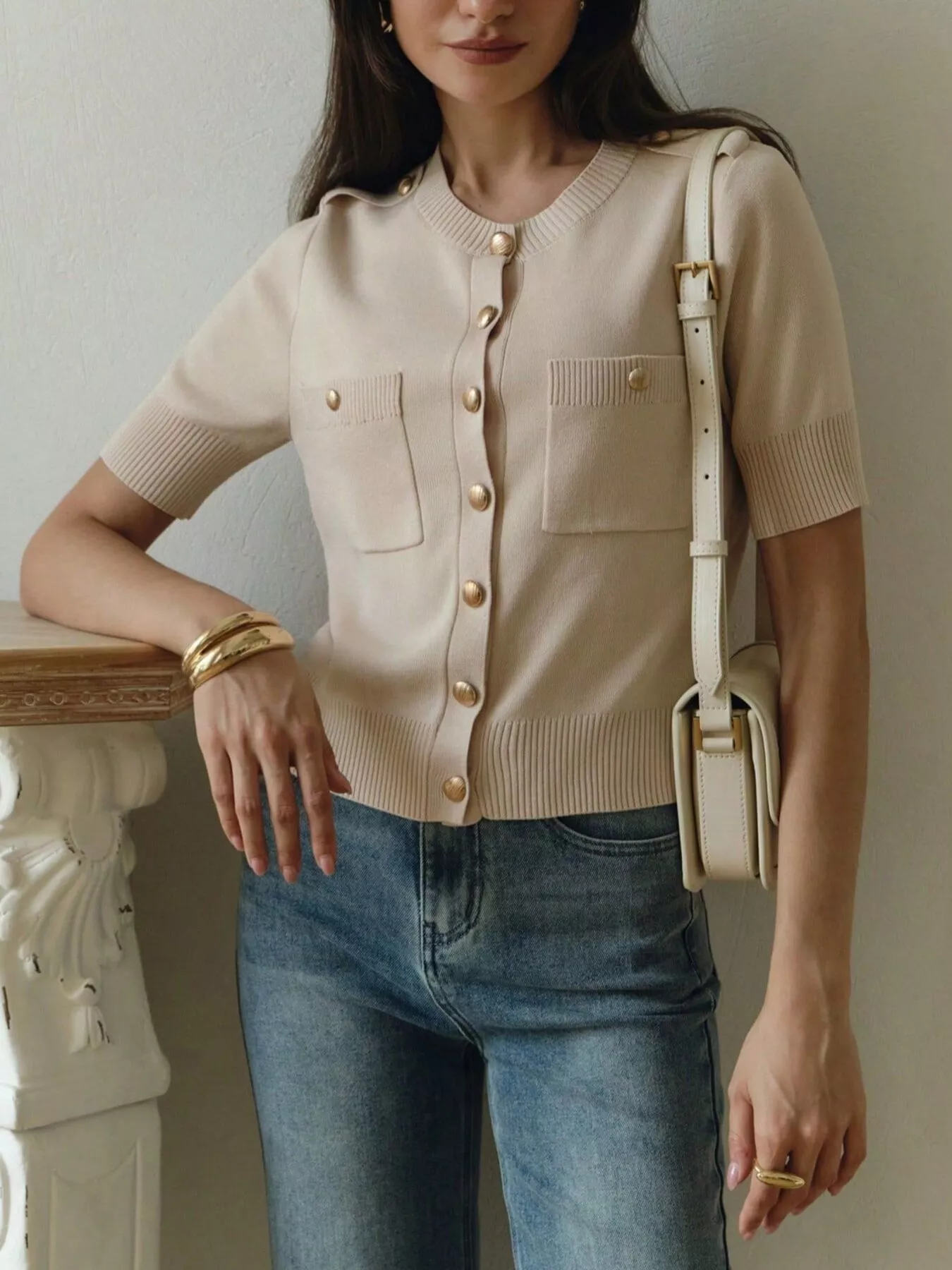 Button-Down Short Sleeve Cardigan - Image 2