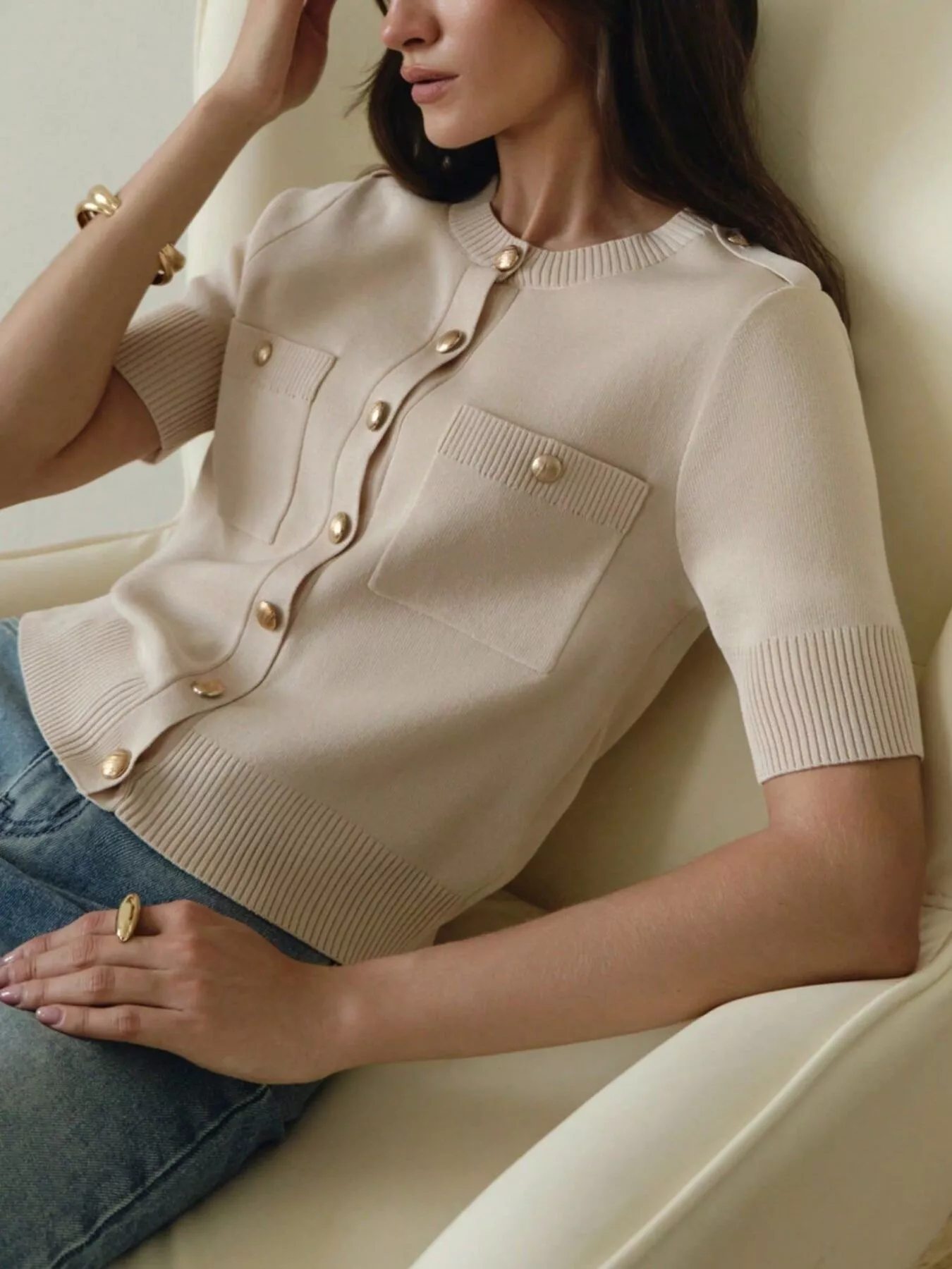 Button-Down Short Sleeve Cardigan - Image 4
