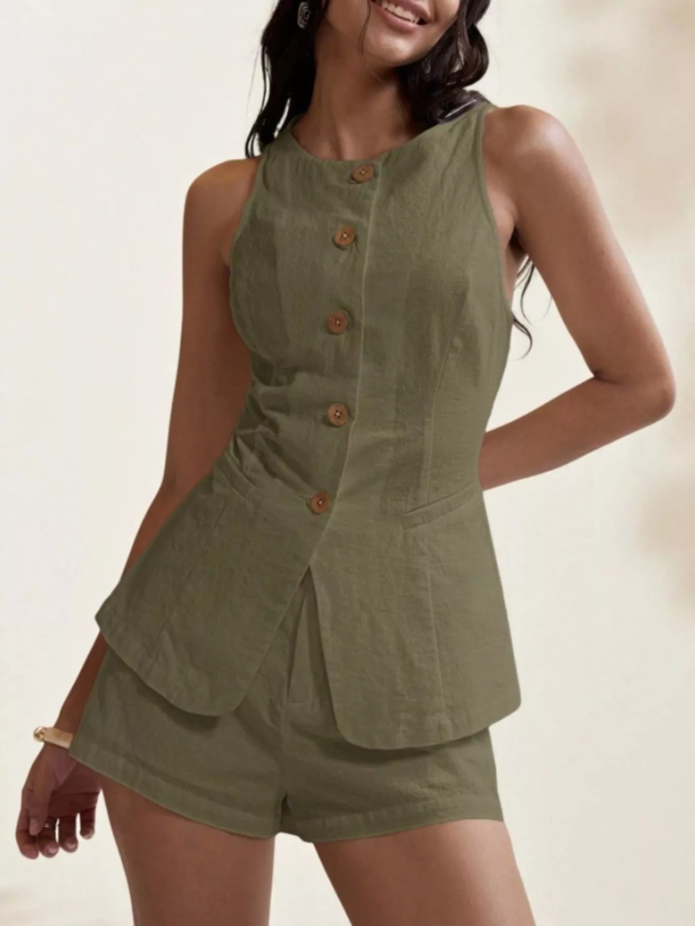 Button-Down Sleeveless Top and Shorts Set - Image 10