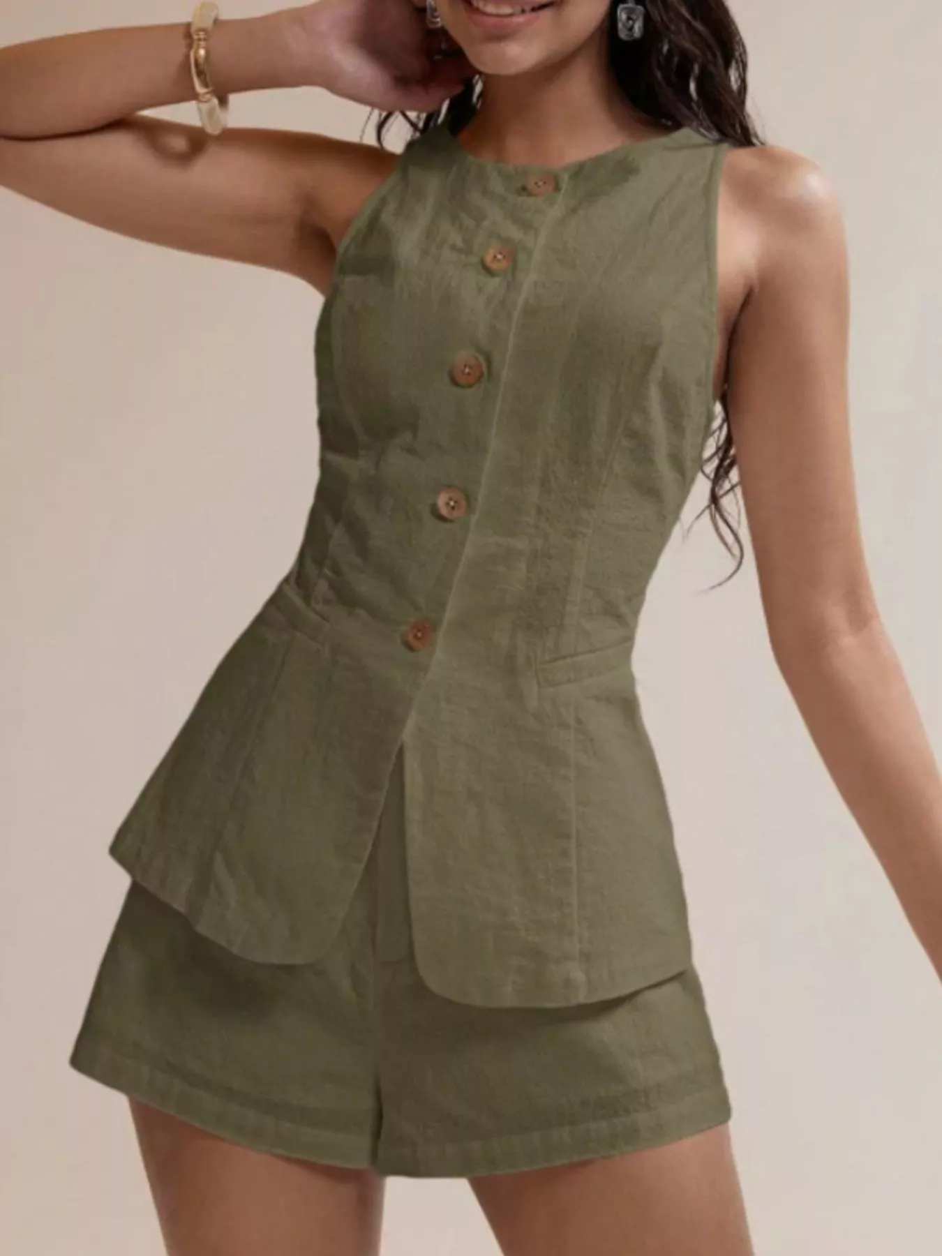 Button-Down Sleeveless Top and Shorts Set - Image 11