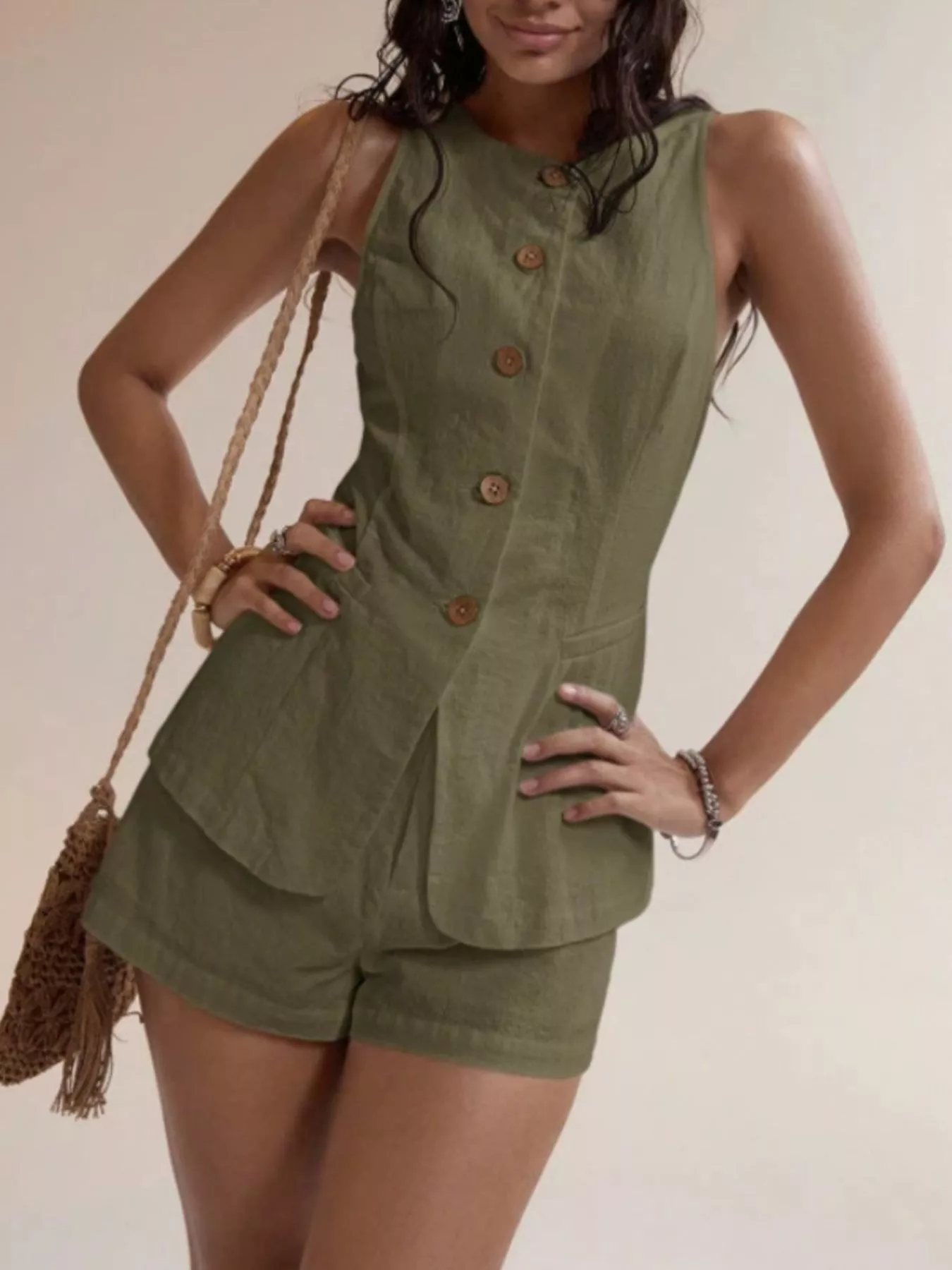 Button-Down Sleeveless Top and Shorts Set - Image 12