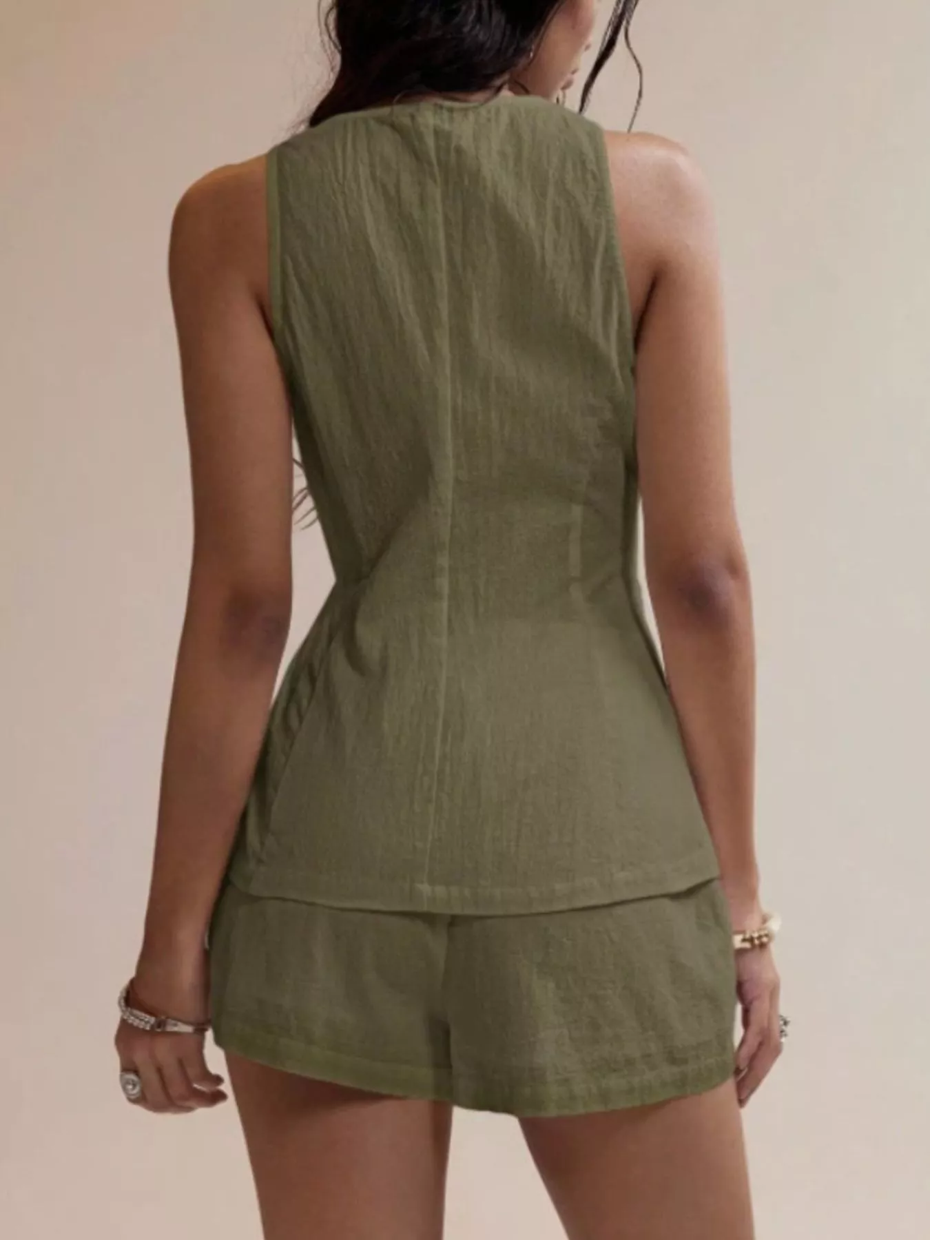 Button-Down Sleeveless Top and Shorts Set - Image 14