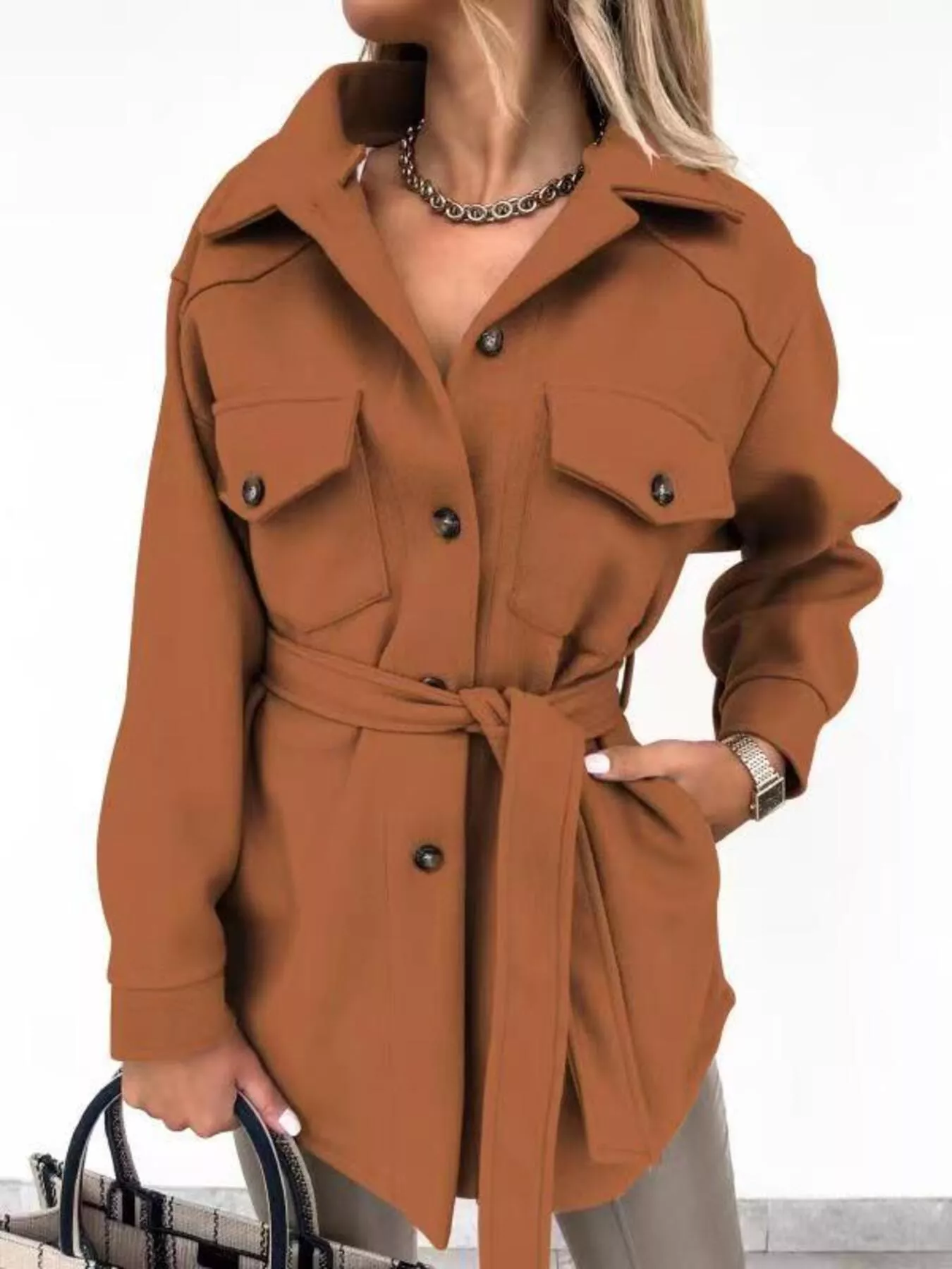 Button-Down Tie Waist Coat - Image 12