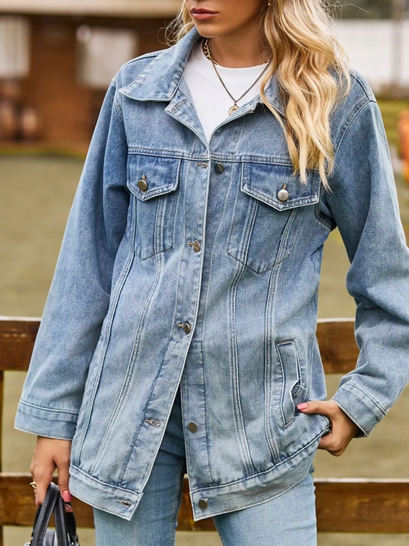 Button Down Washed Denim Jacket - Image 4