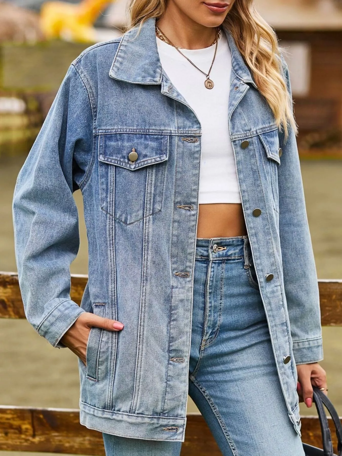 Button Down Washed Denim Jacket - Image 7