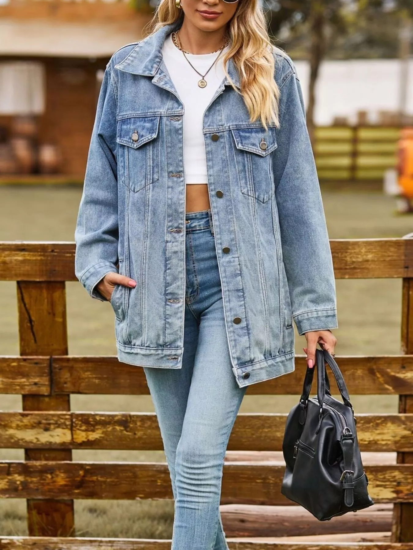 Button Down Washed Denim Jacket - Image 8
