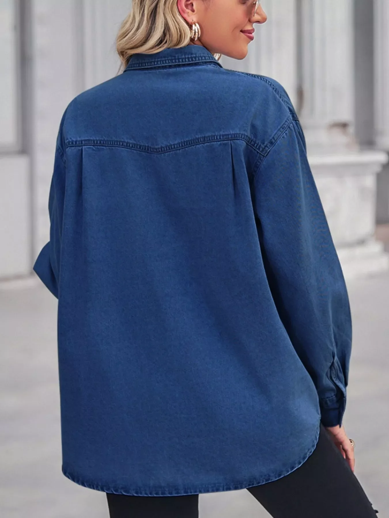 Button Down Washed Denim Shirt with Chest Pockets - Image 9