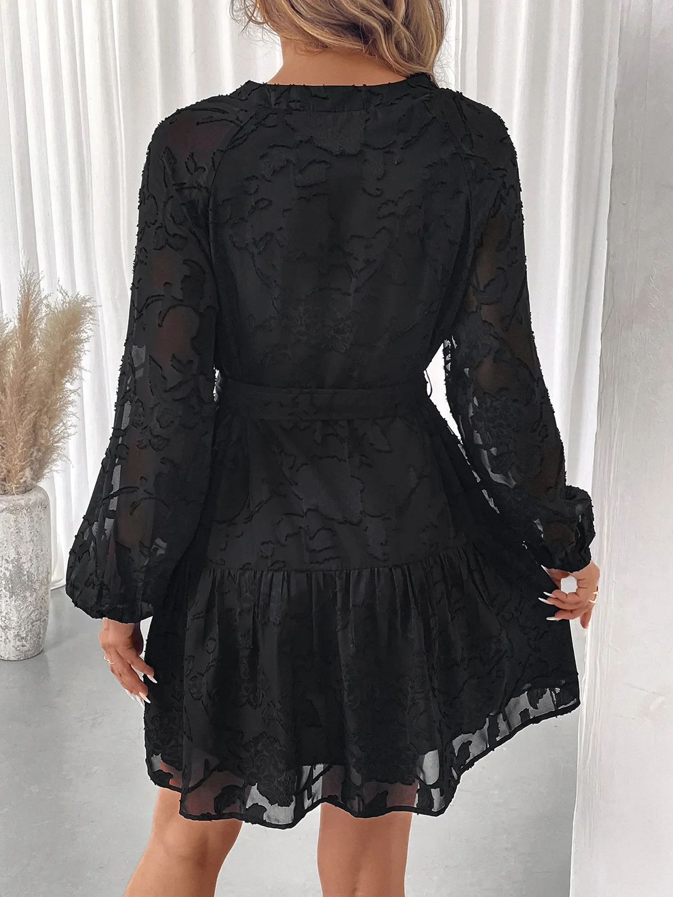 Button-Front Balloon Sleeve Mini Dress - Image 5