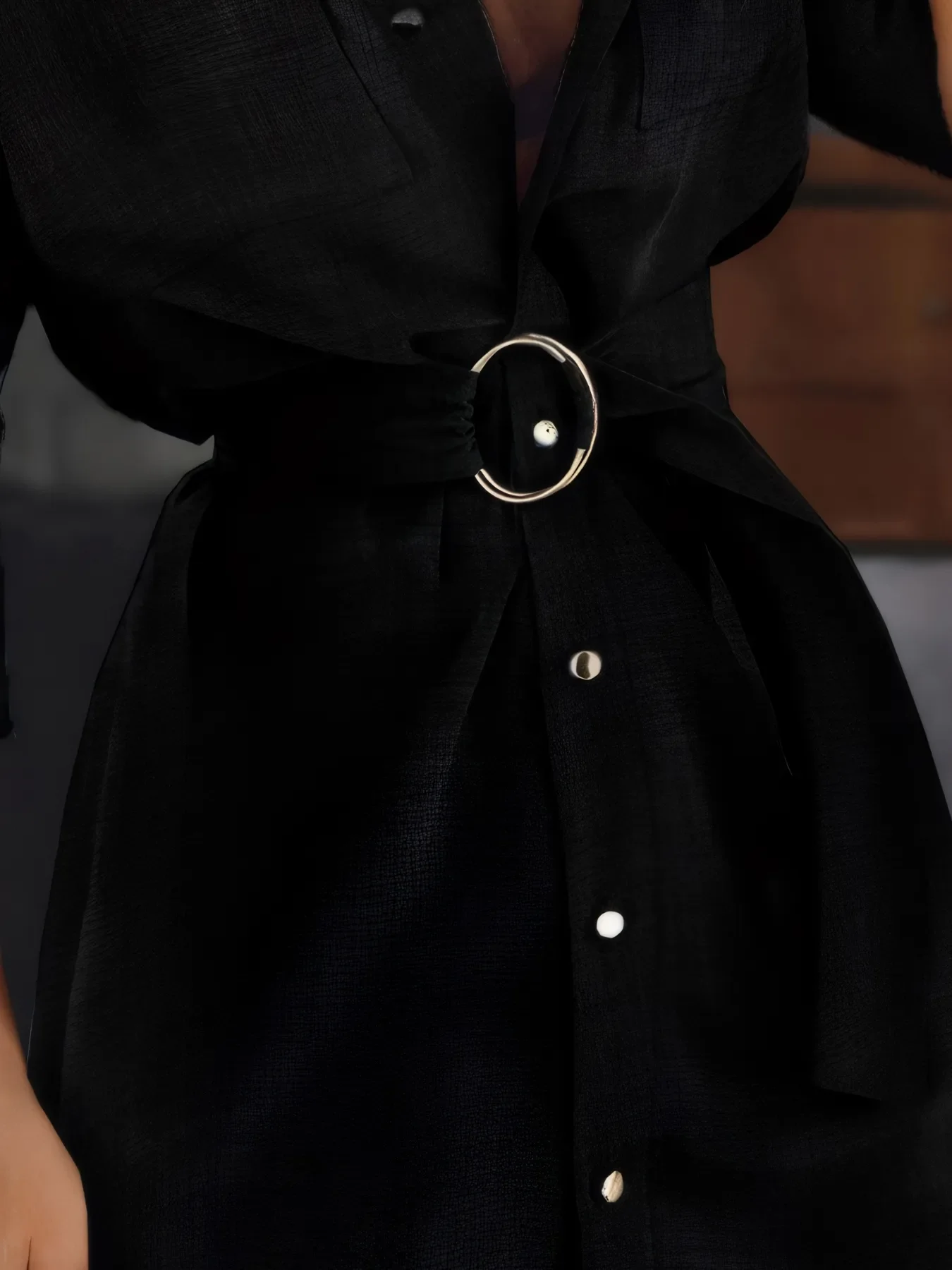 Button-Front Belted Shirt Dress - Image 6