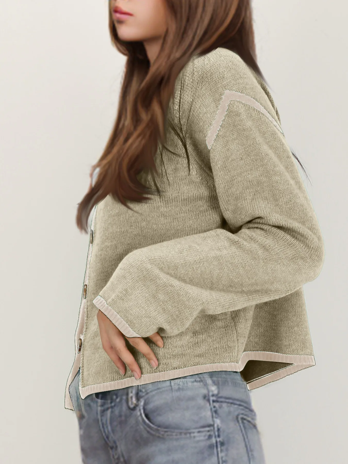 Button-Front Cardigan with Contrast Trim - Image 8