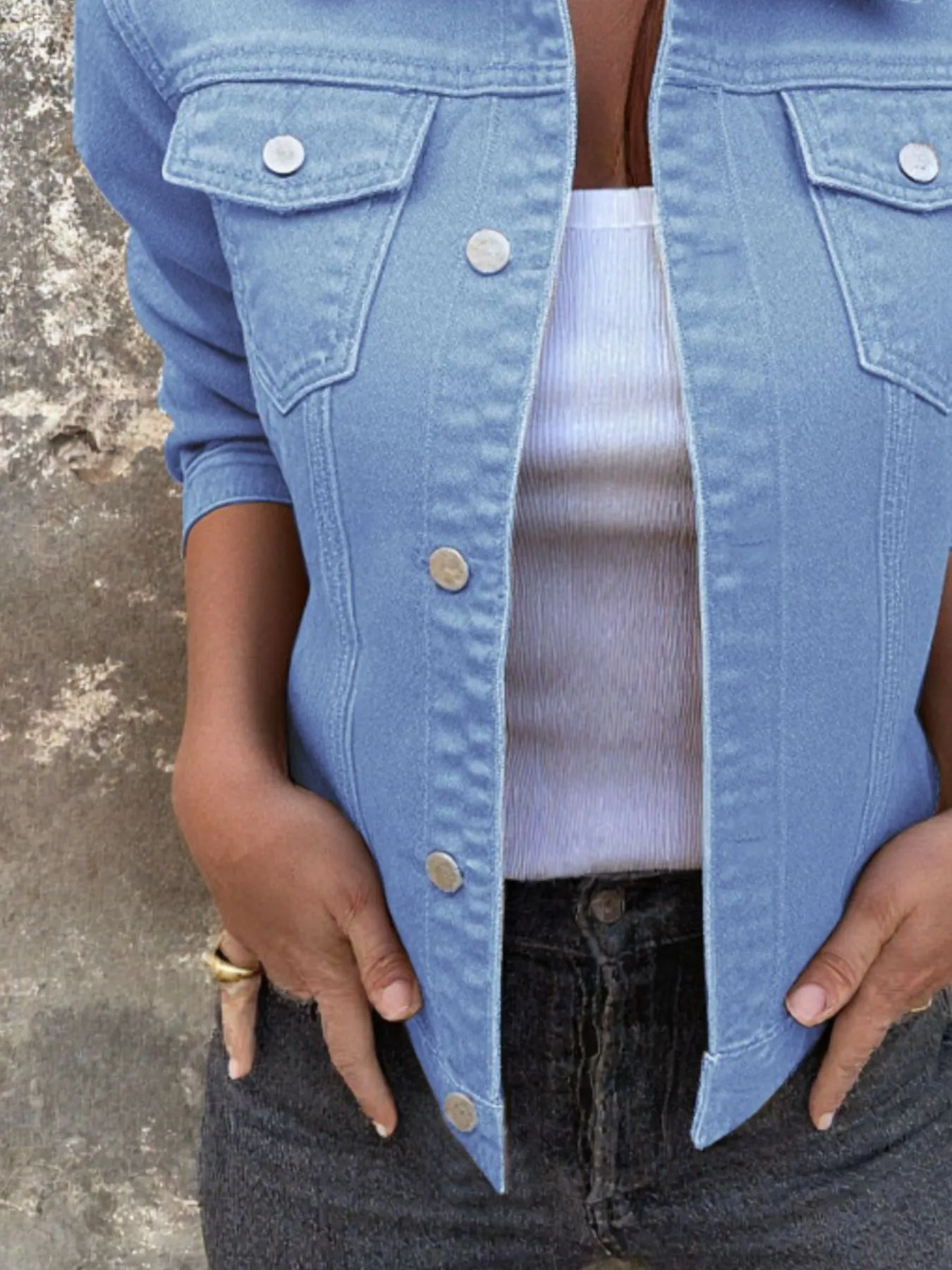 Button Front Closure Denim Jacket - Image 21