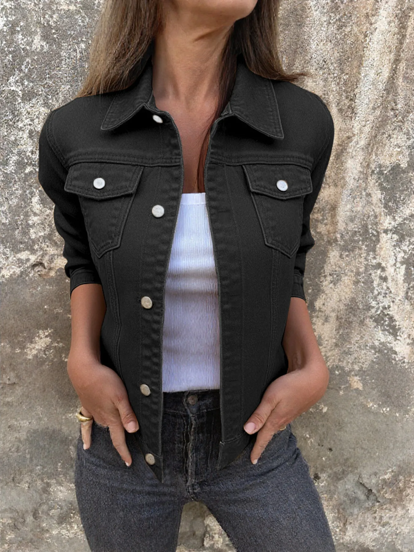 Button Front Closure Denim Jacket - Image 4