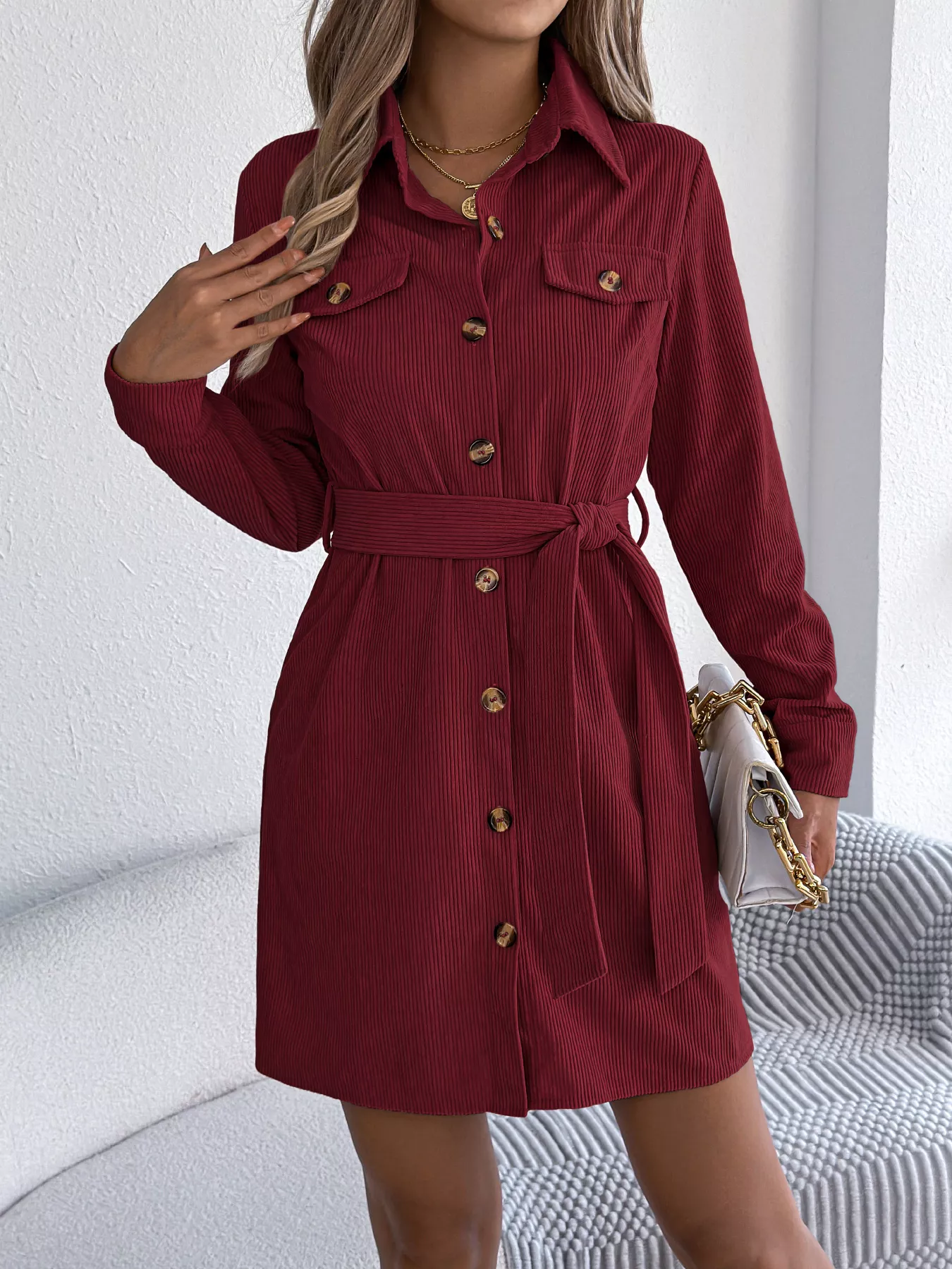 Button-Front Corduroy Shirt Dress - Image 3