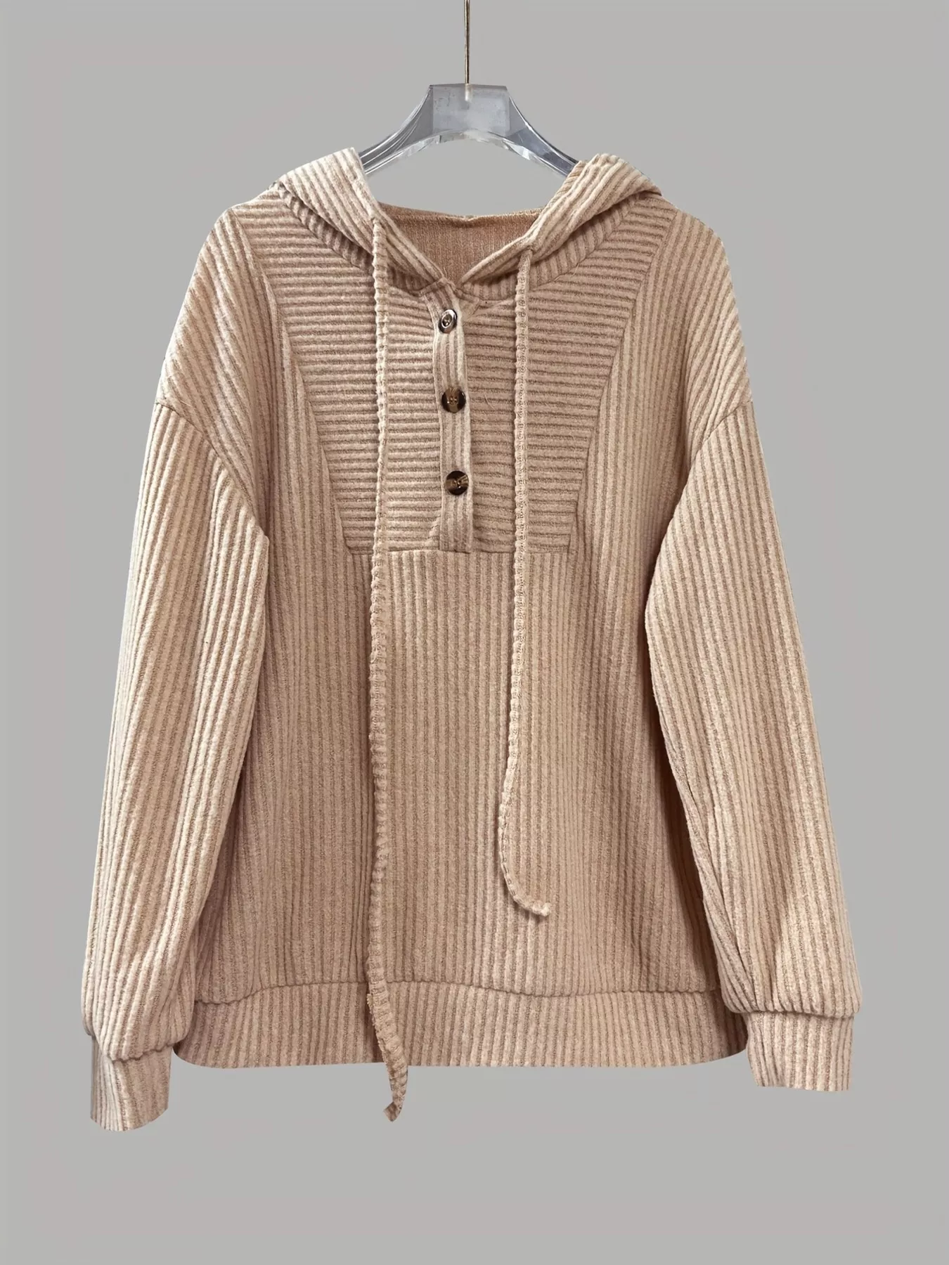 Button-Front Drawstring Hoodie - Image 6