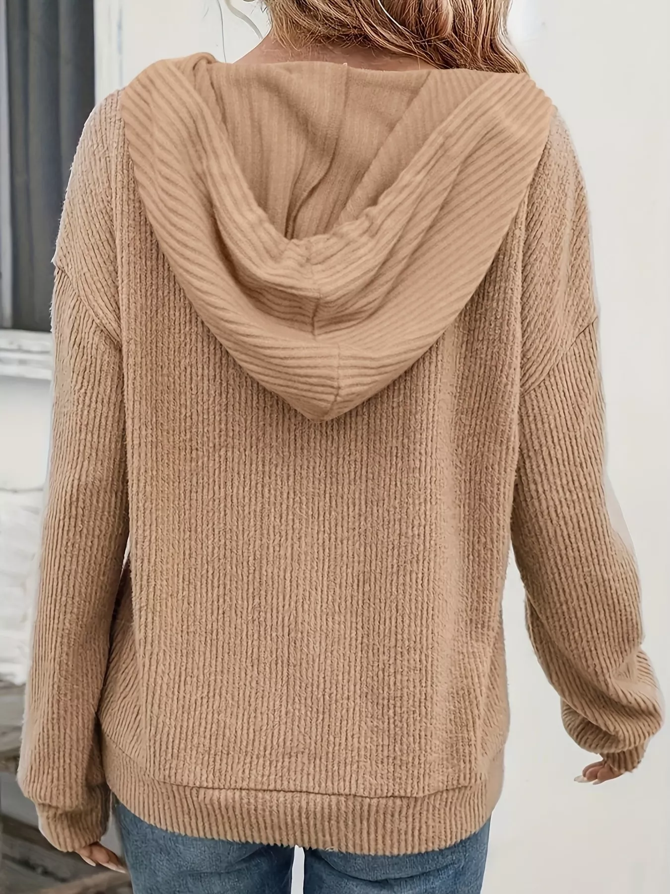 Button-Front Drawstring Hoodie - Image 9