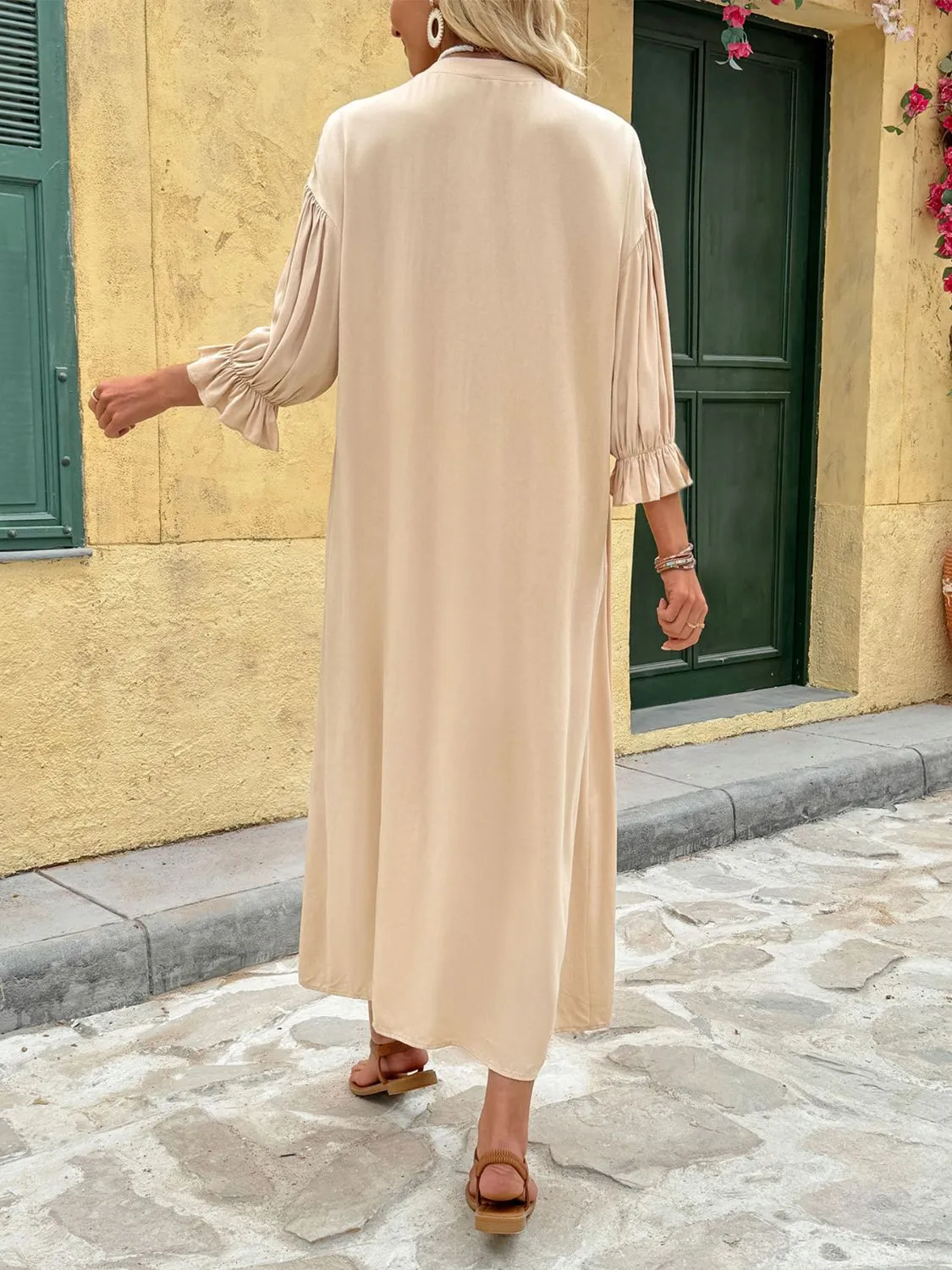 Button Front Flounce Sleeve Dress - Image 4