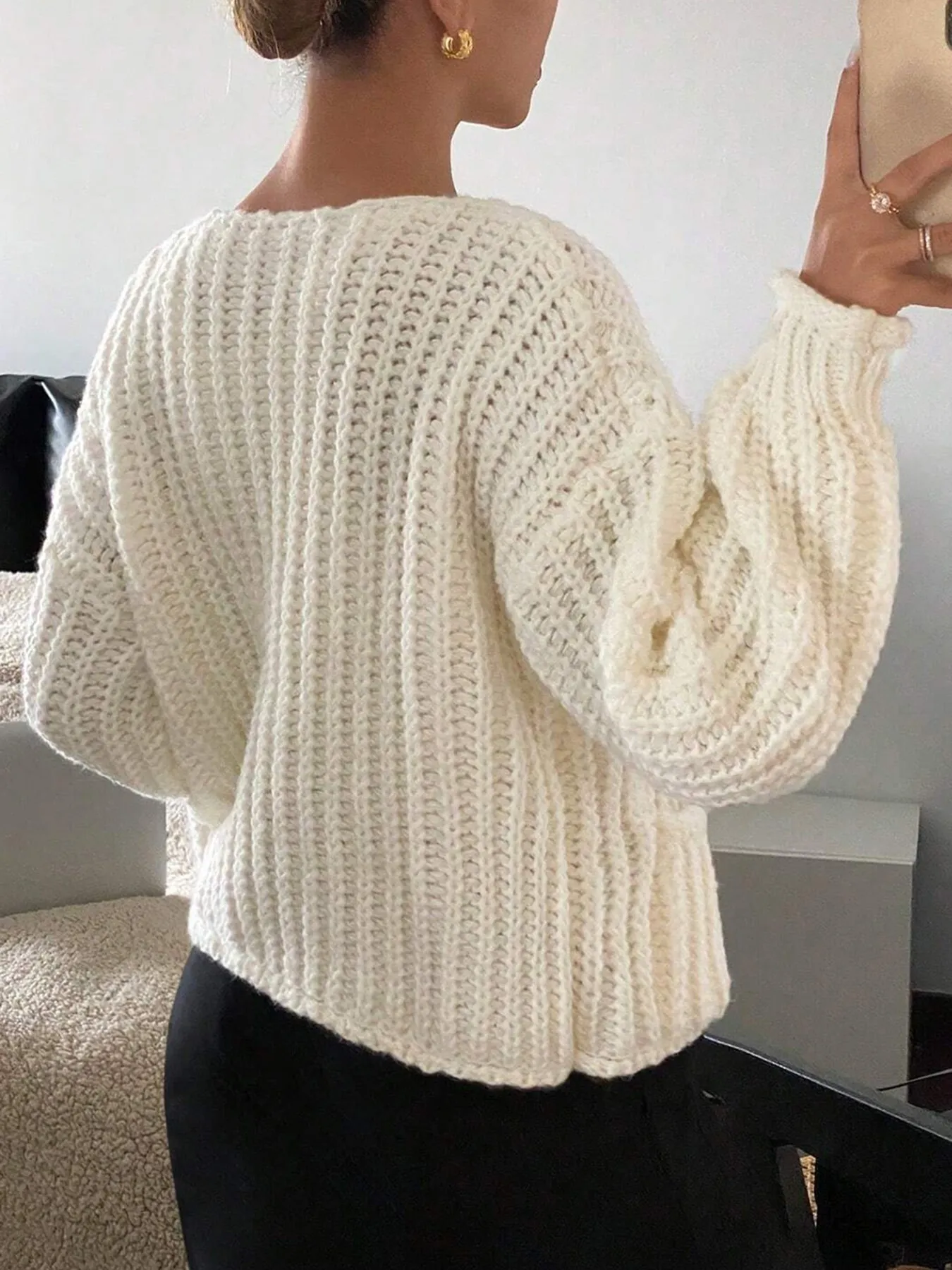 Button-Front Knit Cardigan with Pockets - Image 5