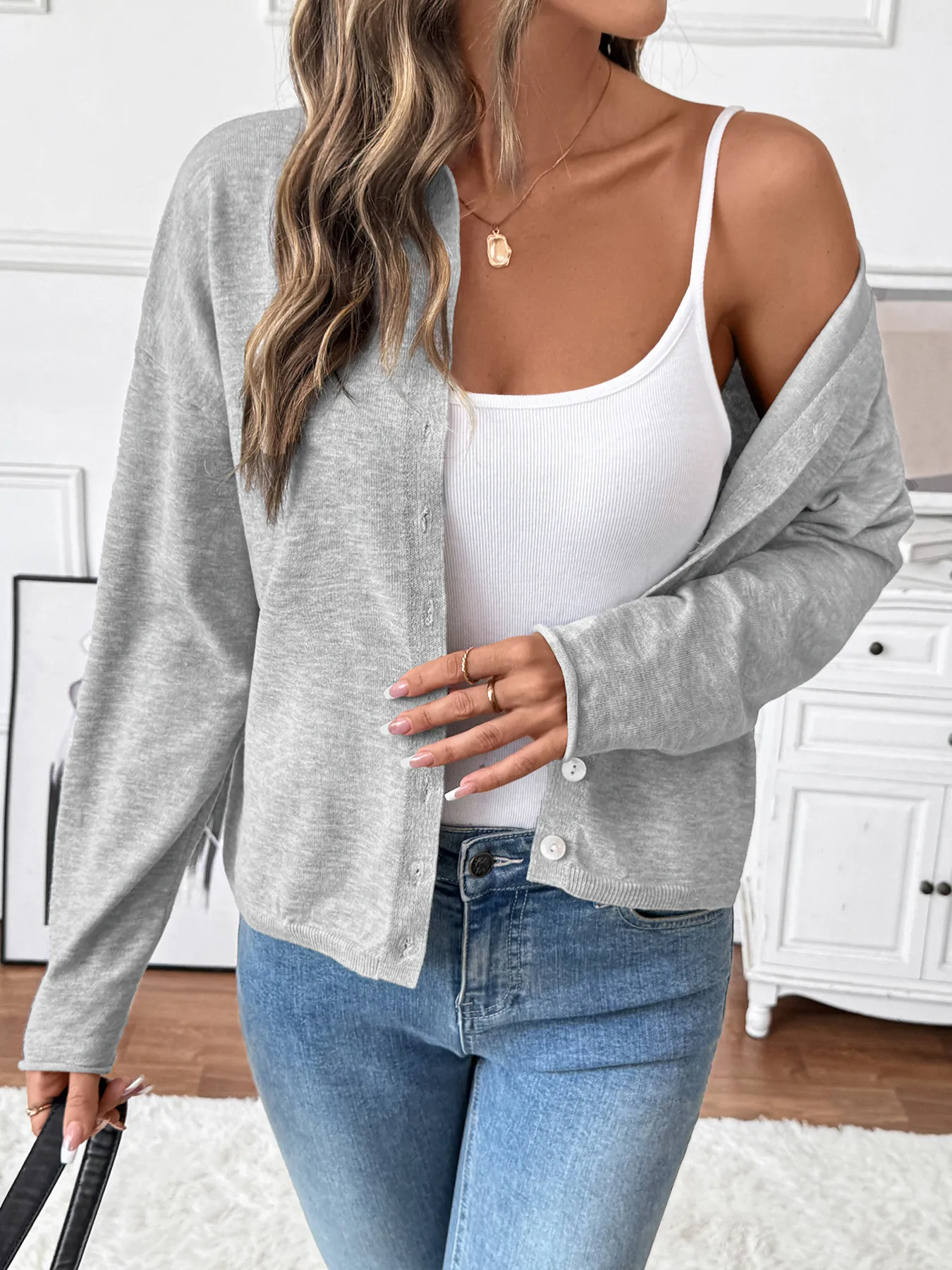Button-Front Long Sleeve Cardigan - Image 5