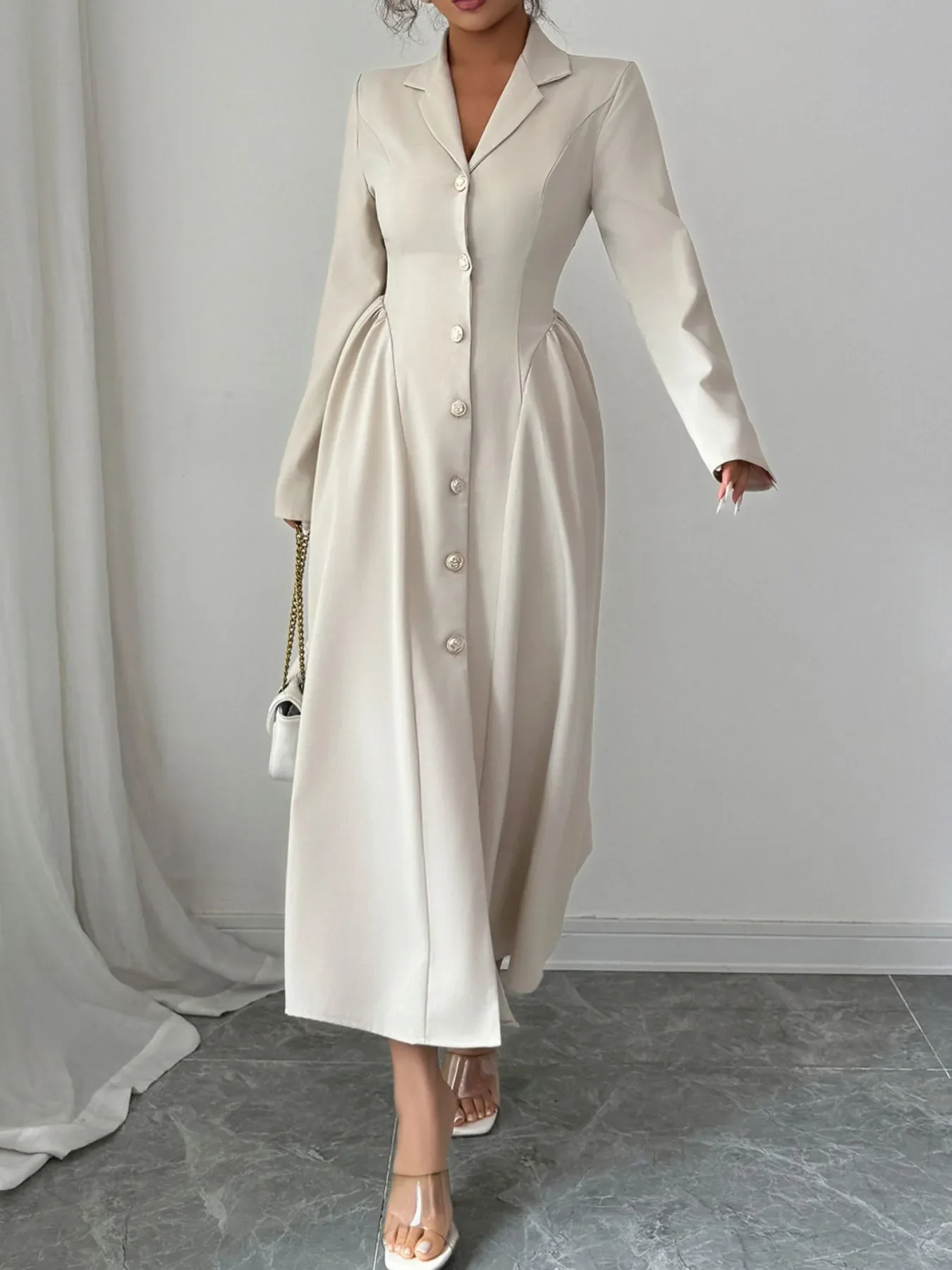 Button-Front Long Sleeve Dress - Image 2