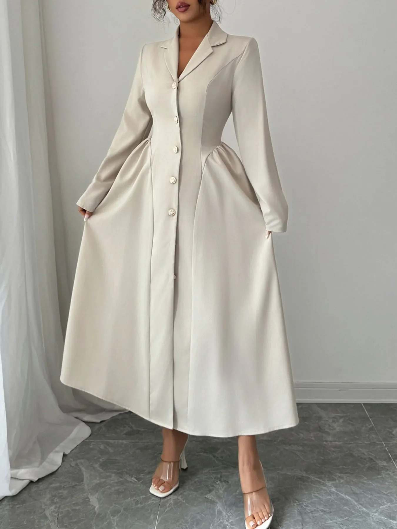 Button-Front Long Sleeve Dress - Image 3