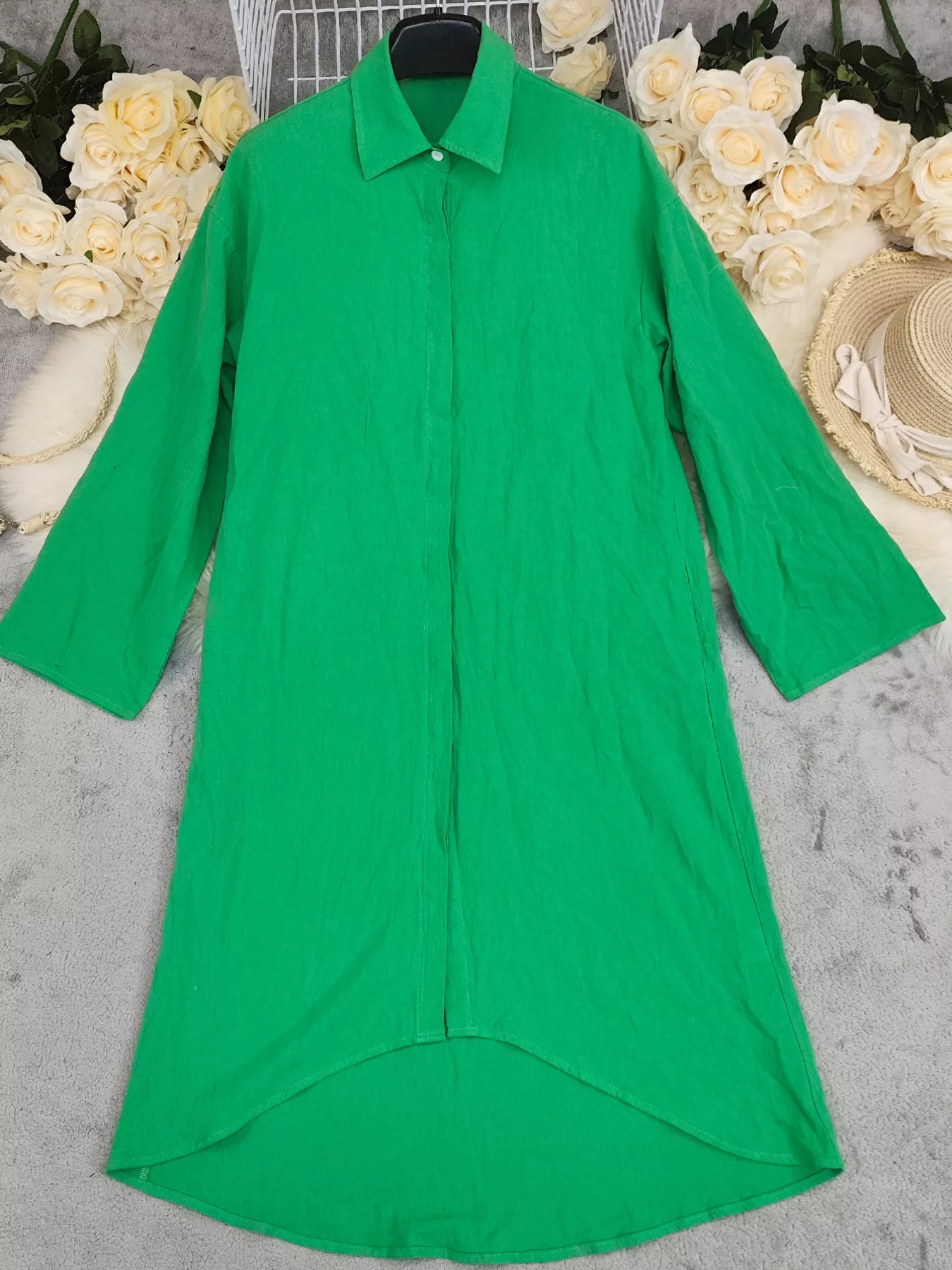 Button Front Long Sleeve Shirt Dress - Image 3